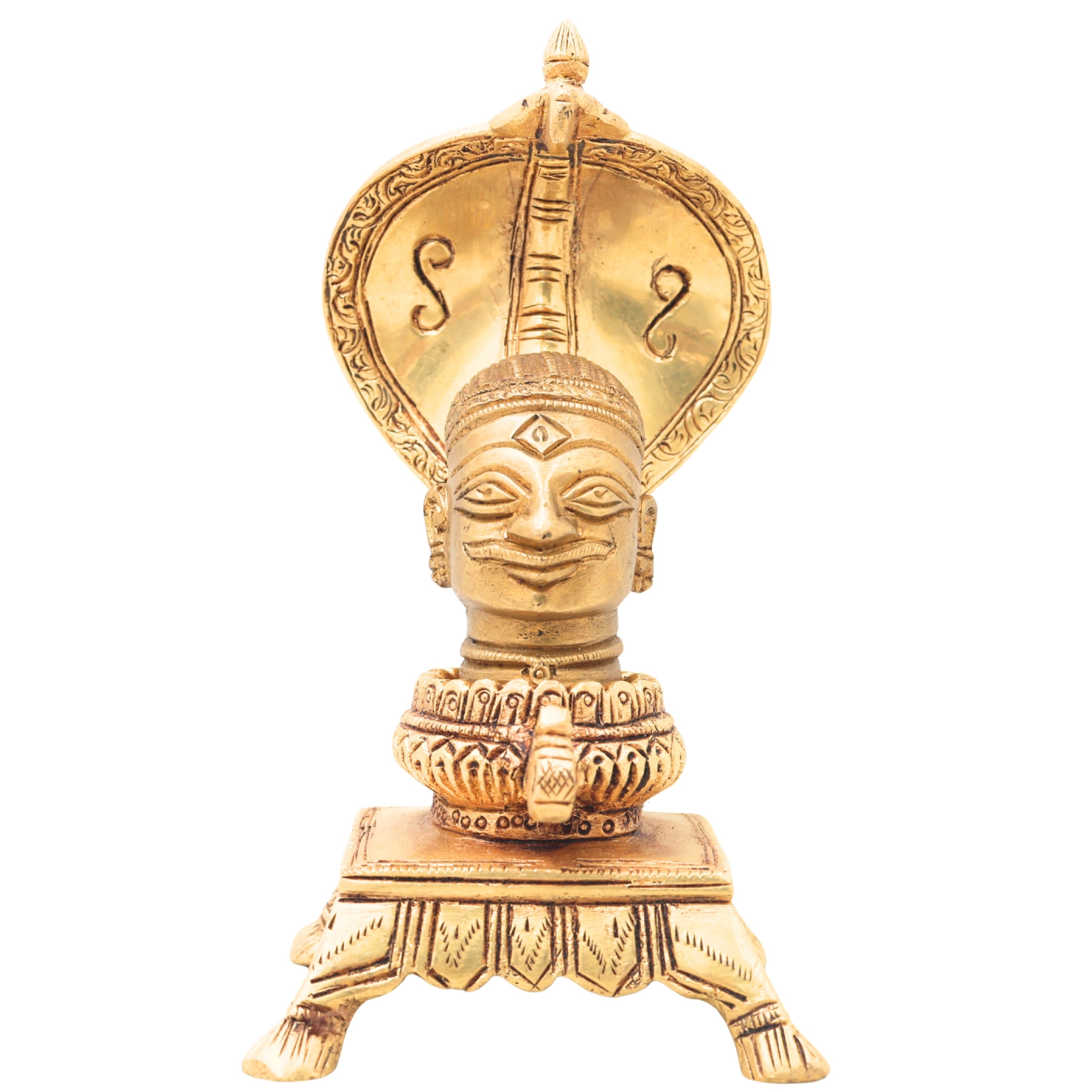 Brass Shiva head with Sheshnag, Handcrafted Shivling Idol Shivalingam Jyotirlinga Mahalingam Banalinga Narmadeshwar Lingam for Home Temple Puja & Gifting, Gold, 7 Inch, 1 Piece