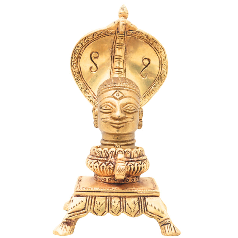 Brass Shiva head with Sheshnag, Handcrafted Shivling Idol Shivalingam Jyotirlinga Mahalingam Banalinga Narmadeshwar Lingam for Home Temple Puja & Gifting, Gold, 7 Inch, 1 Piece