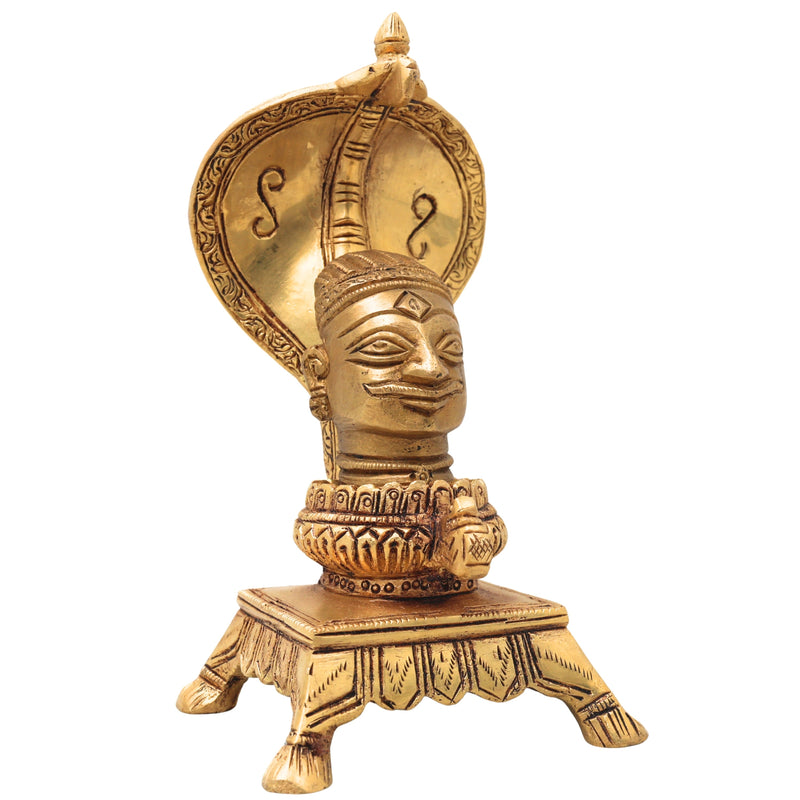 Brass Shiva head with Sheshnag, Handcrafted Shivling Idol Shivalingam Jyotirlinga Mahalingam Banalinga Narmadeshwar Lingam for Home Temple Puja & Gifting, Gold, 7 Inch, 1 Piece
