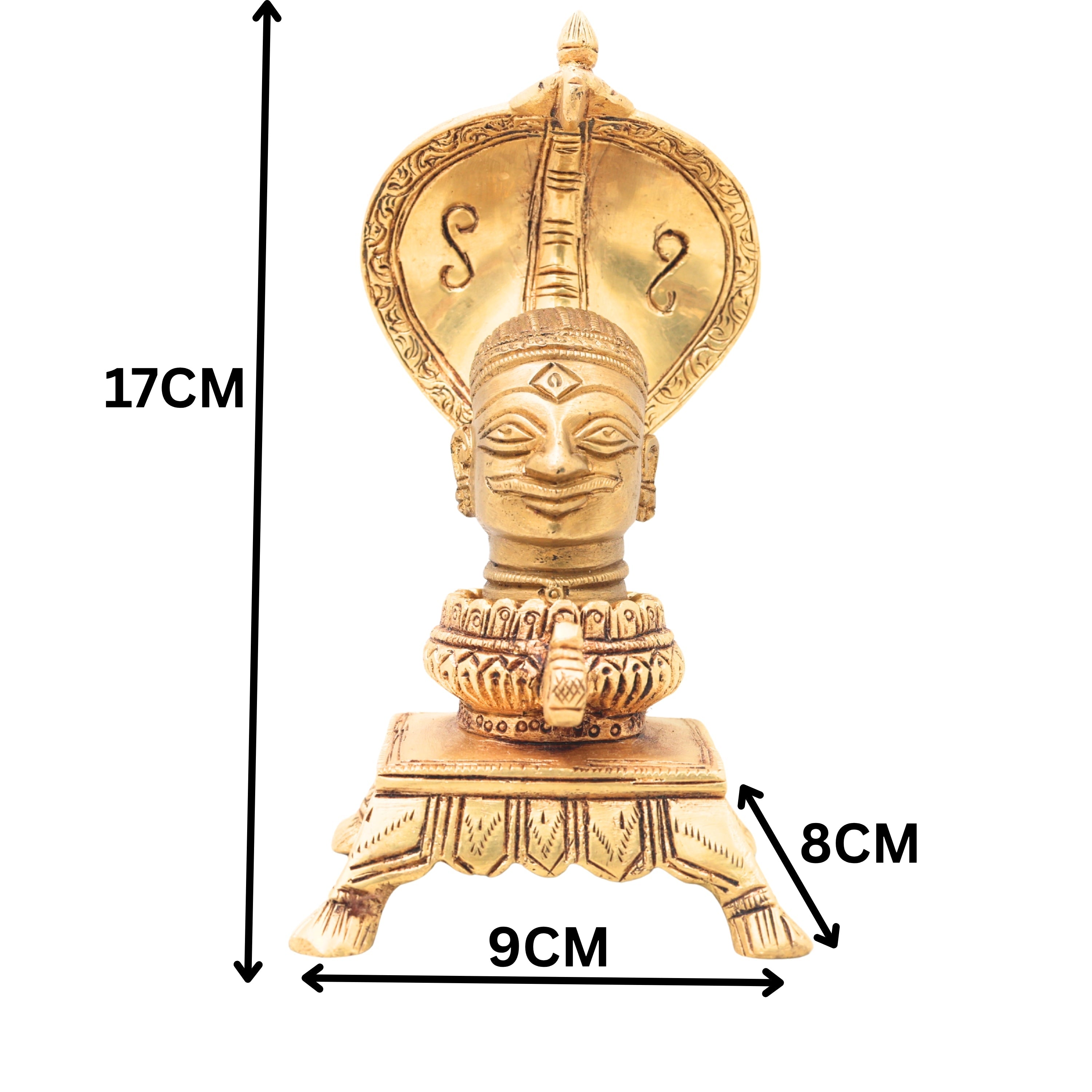 Brass Shiva head with Sheshnag, Handcrafted Shivling Idol Shivalingam Jyotirlinga Mahalingam Banalinga Narmadeshwar Lingam for Home Temple Puja & Gifting, Gold, 7 Inch, 1 Piece