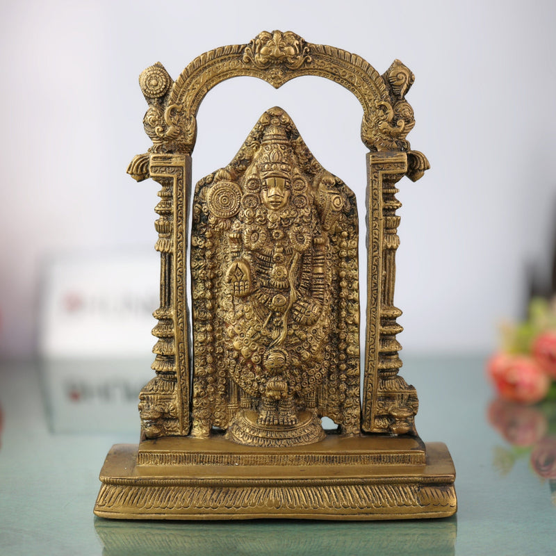 Brass Venkateshwara Idol | Lord Thirupathi Statue | Lord Balaji Idols | Tirupati Idol God Statue Showpiece | Venkateshwara Thirupathi Balaji Statue | Murti, Gold, 9 Inch, 1 Piece
