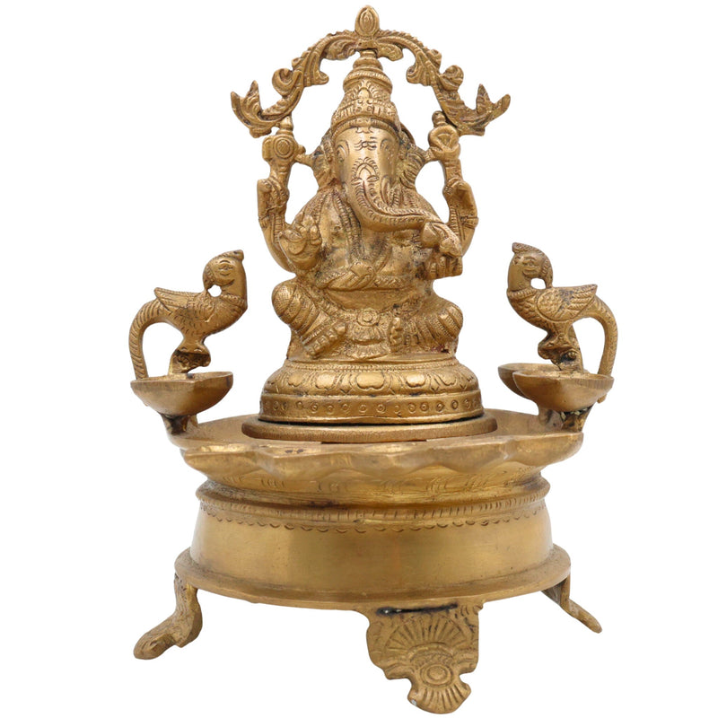 Brass Ganesh Diya Idol for Pooja – Handcrafted Vinayaka Deepam | Ganapati Pillaiyar Vilakku | Siddhi Vinayak Ganesha Murti for Home Temple Decor, Gold, 9 Inch, 1 Piece