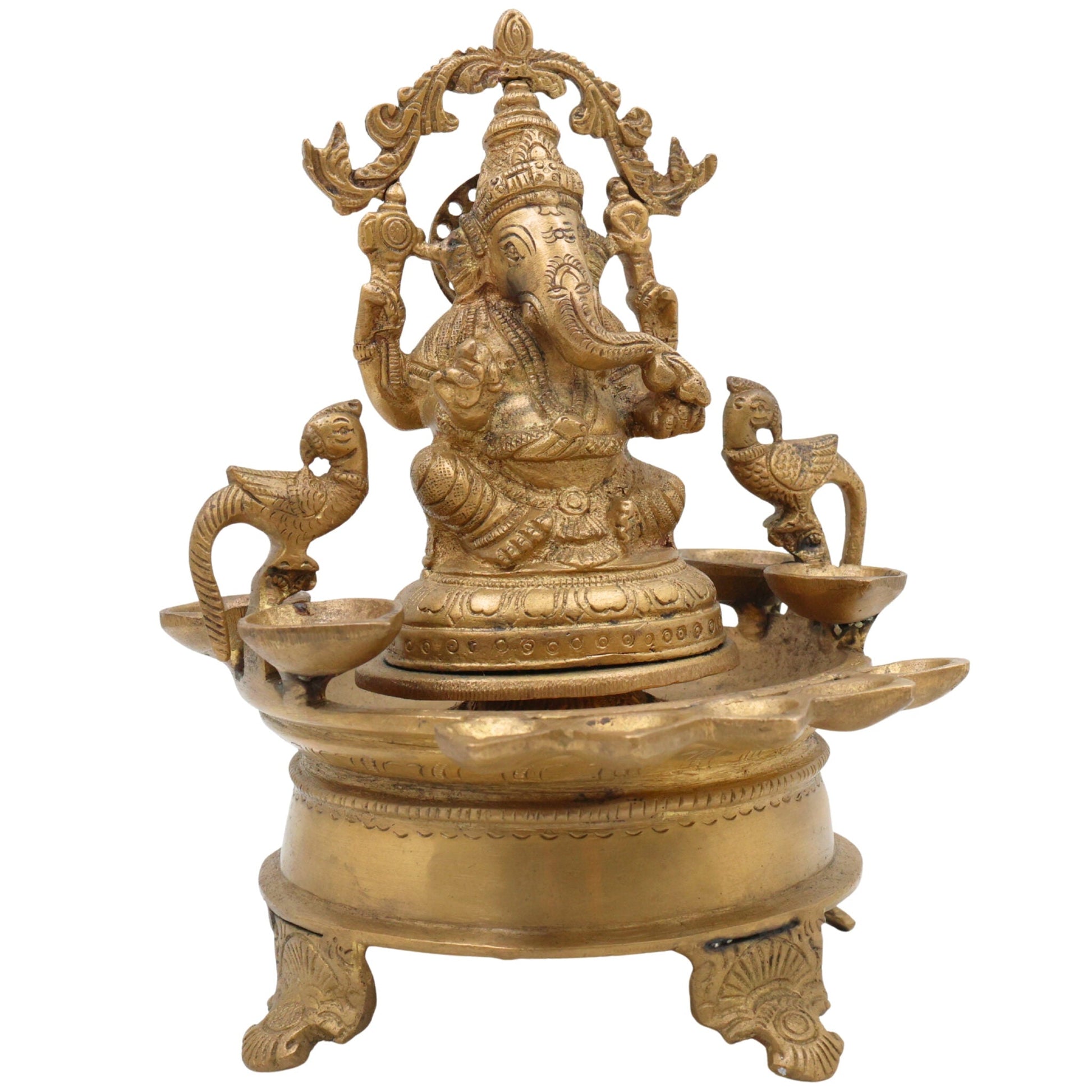 Brass Ganesh Diya Idol for Pooja – Handcrafted Vinayaka Deepam | Ganapati Pillaiyar Vilakku | Siddhi Vinayak Ganesha Murti for Home Temple Decor, Gold, 9 Inch, 1 Piece