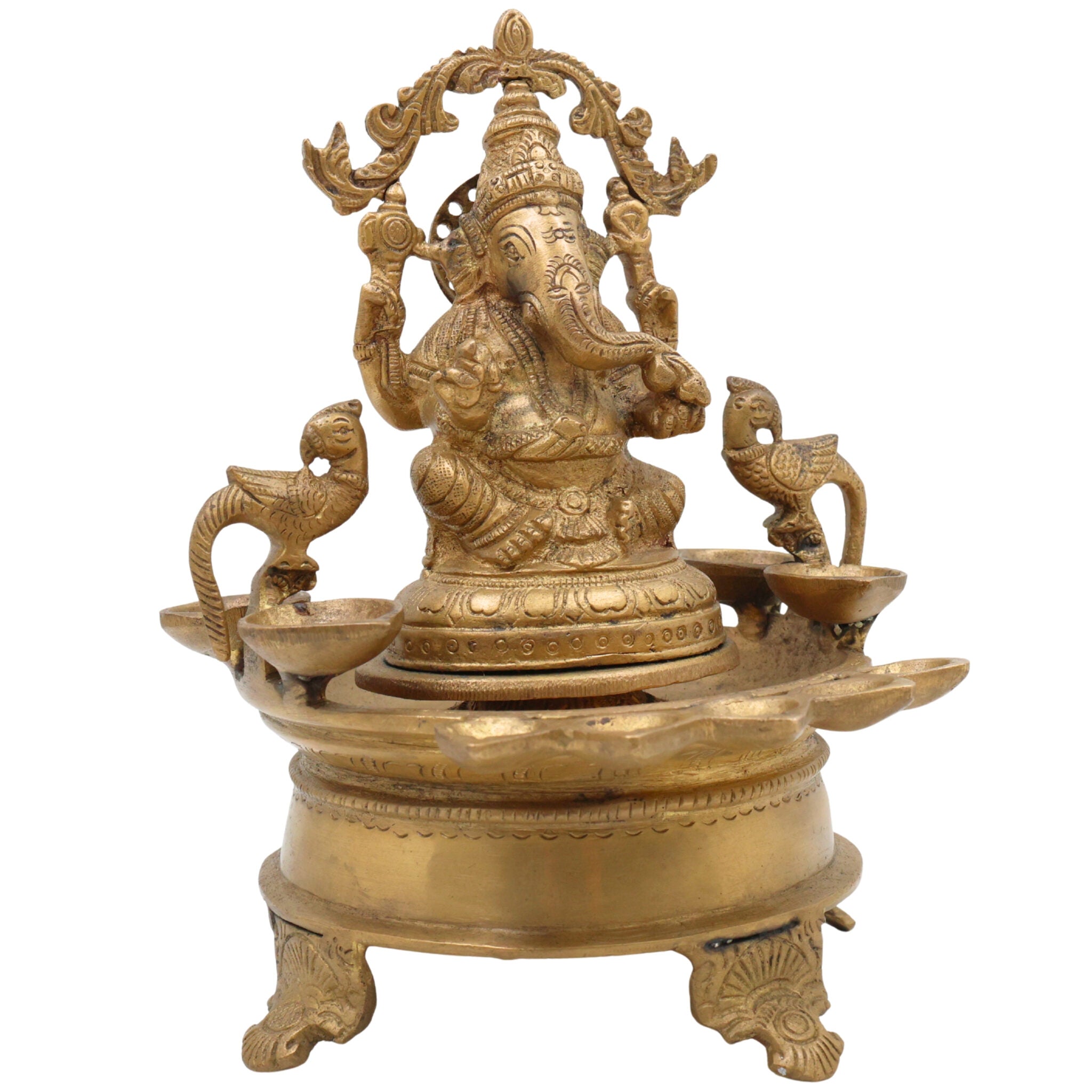 Brass Ganesh Diya Idol for Pooja – Handcrafted Vinayaka Deepam | Ganapati Pillaiyar Vilakku | Siddhi Vinayak Ganesha Murti for Home Temple Decor, Gold, 9 Inch, 1 Piece