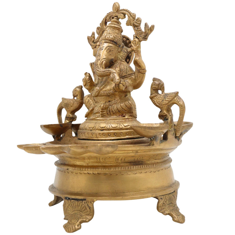 Brass Ganesh Diya Idol for Pooja – Handcrafted Vinayaka Deepam | Ganapati Pillaiyar Vilakku | Siddhi Vinayak Ganesha Murti for Home Temple Decor, Gold, 9 Inch, 1 Piece