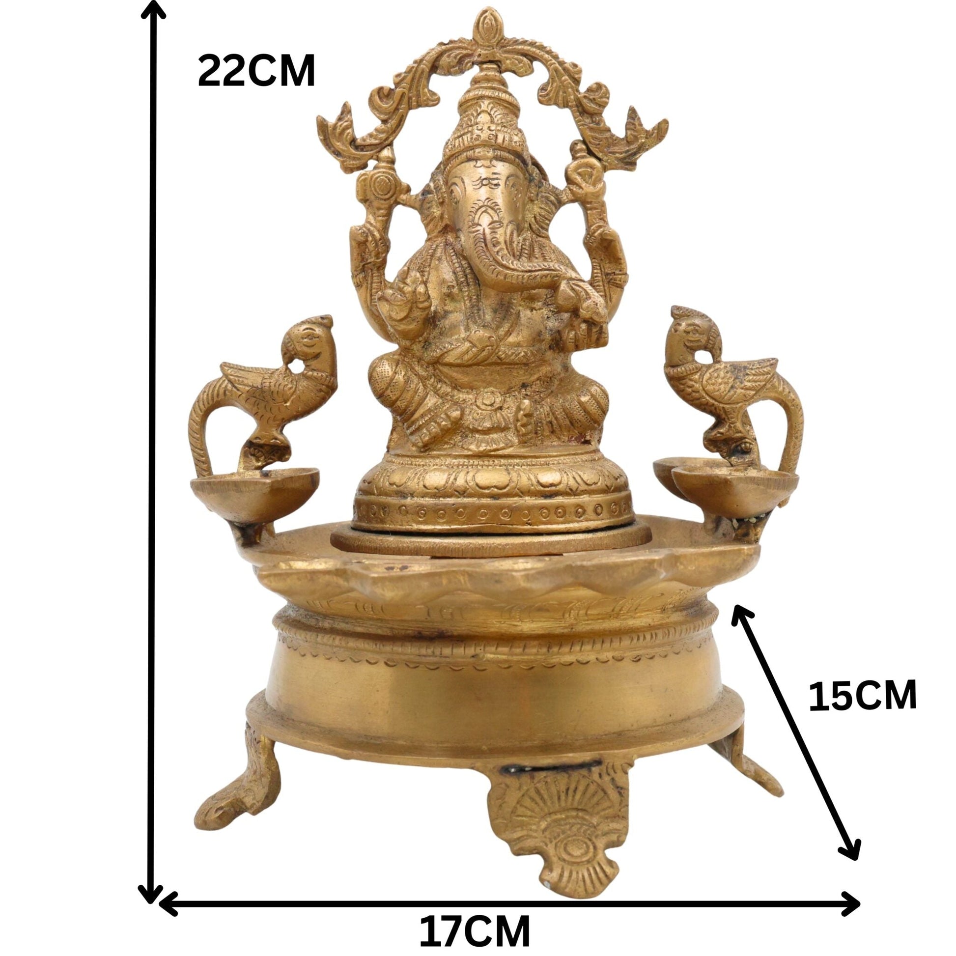 Brass Ganesh Diya Idol for Pooja – Handcrafted Vinayaka Deepam | Ganapati Pillaiyar Vilakku | Siddhi Vinayak Ganesha Murti for Home Temple Decor, Gold, 9 Inch, 1 Piece