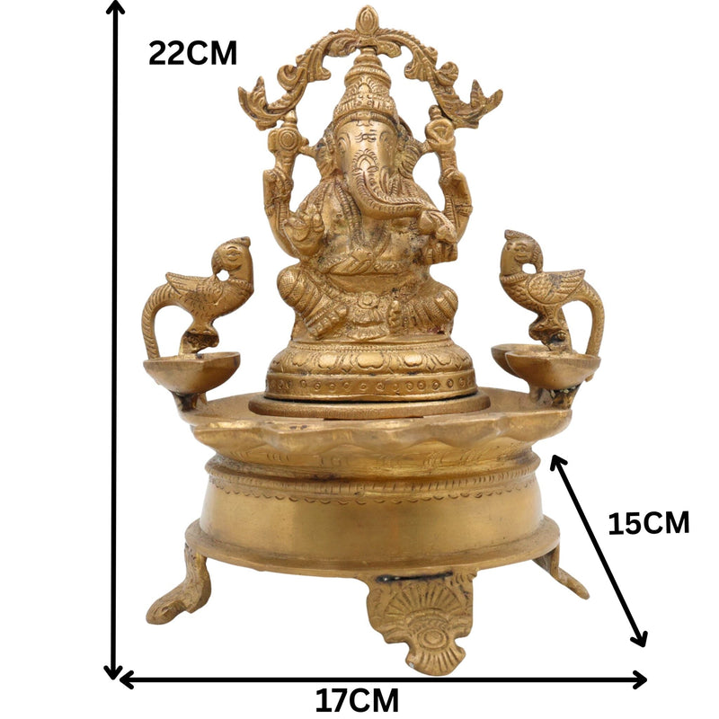 Brass Ganesh Diya Idol for Pooja – Handcrafted Vinayaka Deepam | Ganapati Pillaiyar Vilakku | Siddhi Vinayak Ganesha Murti for Home Temple Decor, Gold, 9 Inch, 1 Piece