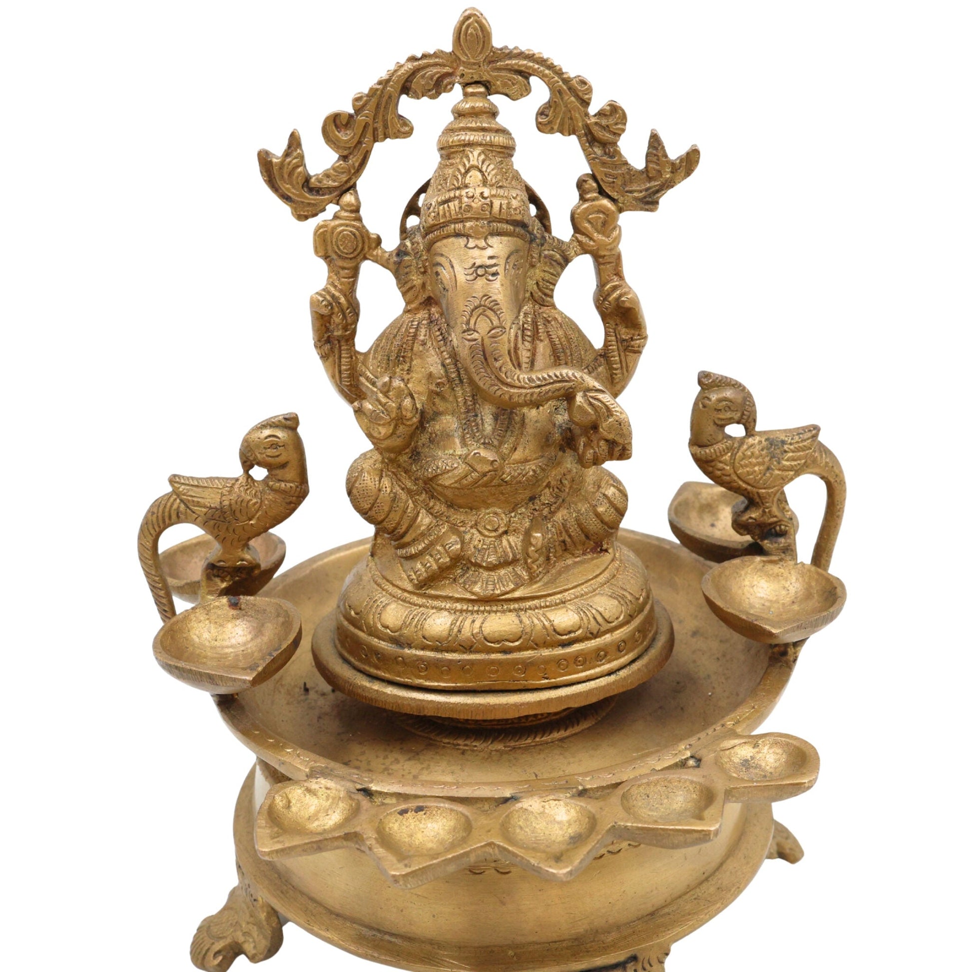 Brass Ganesh Diya Idol for Pooja – Handcrafted Vinayaka Deepam | Ganapati Pillaiyar Vilakku | Siddhi Vinayak Ganesha Murti for Home Temple Decor, Gold, 9 Inch, 1 Piece