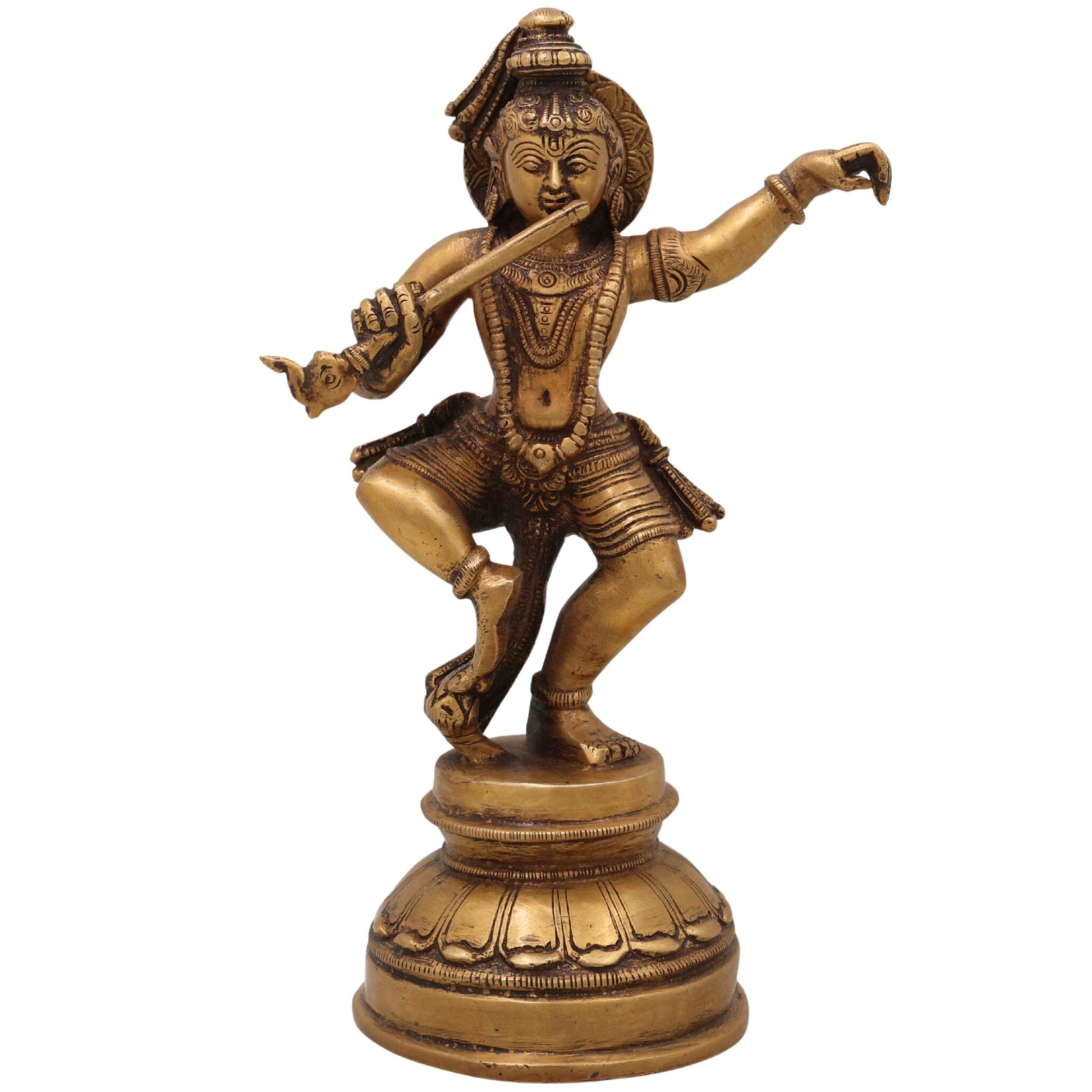 Brass Bal Gopal Krishna Idol | Laddu Gopal Murti | Makhan Chor Kanha Statue | Natkhat Krishna Sculpture for Pooja, Home Temple & Decor,Gold, 9 Inch, 1 Piece