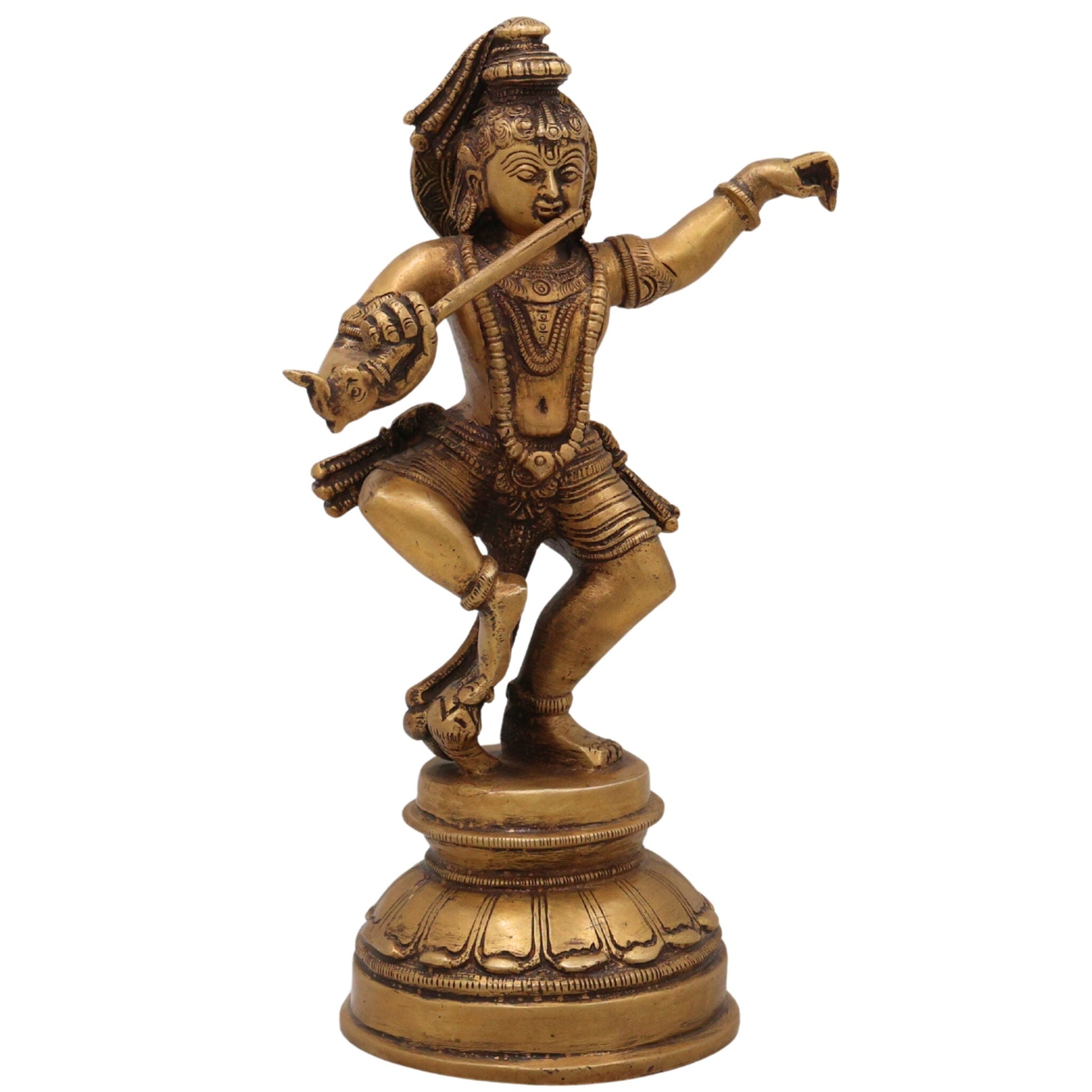 Brass Bal Gopal Krishna Idol | Laddu Gopal Murti | Makhan Chor Kanha Statue | Natkhat Krishna Sculpture for Pooja, Home Temple & Decor,Gold, 9 Inch, 1 Piece