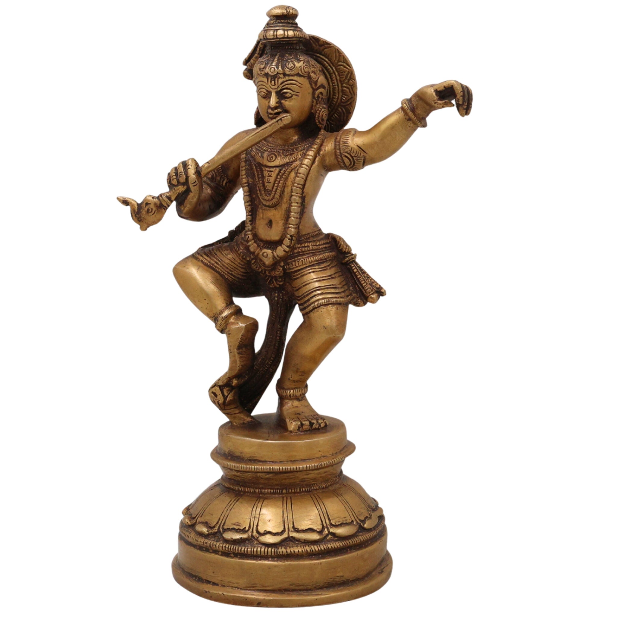 Brass Bal Gopal Krishna Idol | Laddu Gopal Murti | Makhan Chor Kanha Statue | Natkhat Krishna Sculpture for Pooja, Home Temple & Decor,Gold, 9 Inch, 1 Piece