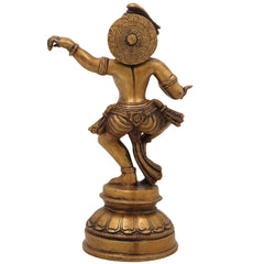 Brass Bal Gopal Krishna Idol | Laddu Gopal Murti | Makhan Chor Kanha Statue | Natkhat Krishna Sculpture for Pooja, Home Temple & Decor,Gold, 9 Inch, 1 Piece