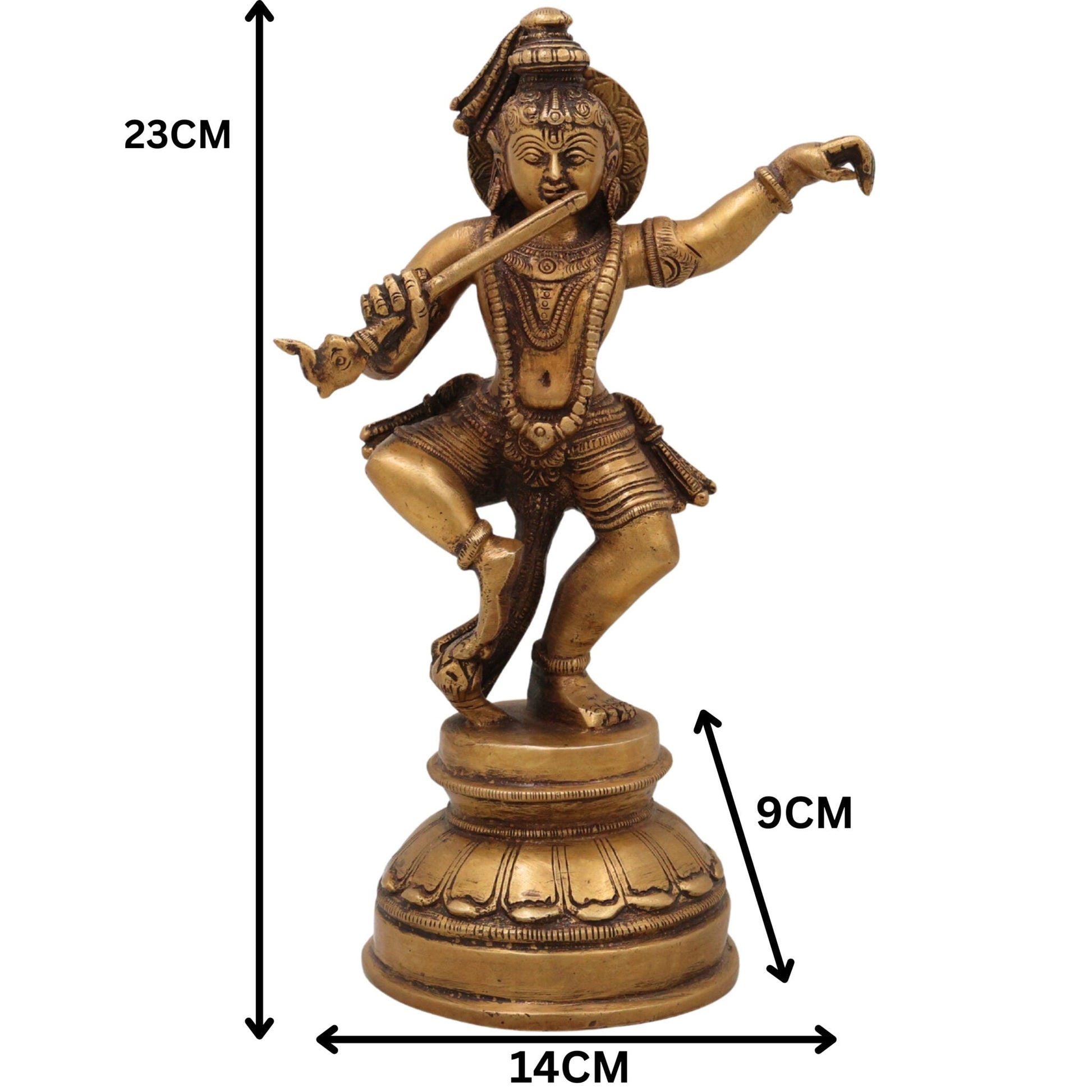 Brass Bal Gopal Krishna Idol | Laddu Gopal Murti | Makhan Chor Kanha Statue | Natkhat Krishna Sculpture for Pooja, Home Temple & Decor,Gold, 9 Inch, 1 Piece