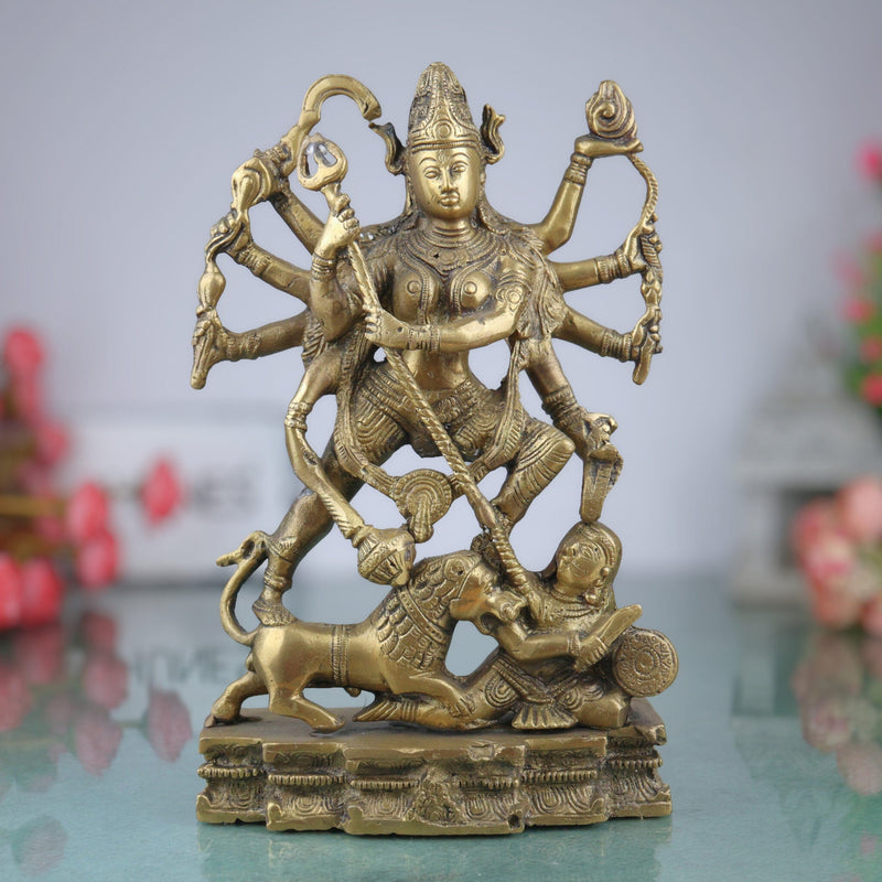 Brass Mahakali Idol – Kali Maa | Chamunda | Bhadrakali | Kalika Devi | Shyama | Durga Murti for Home Temple & Puja ,Gold, 11 Inch, 1 Piece