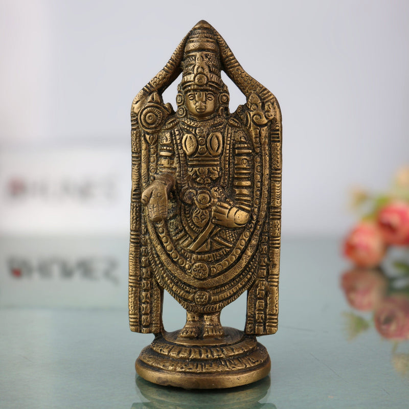 Brass Balaji Idol | Venkateswara Murti | Srinivasa Statue | Lord Vishnu Balaji Moorthi for Pooja, Home Decor, Gifts & Temple,Gold, 5 Inch, 1 Piece