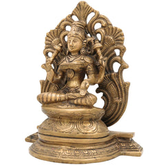 Brass Mahalakshmi Padmasana Idol with Prabhavali – Handcrafted Shree Lakshmi | Kamala Devi | Dhana Lakshmi | Gaja Lakshmi | Ashtalakshmi Statue for Puja, Home & Temple Decor,Gold, 9.5 Inch, 1 Piece