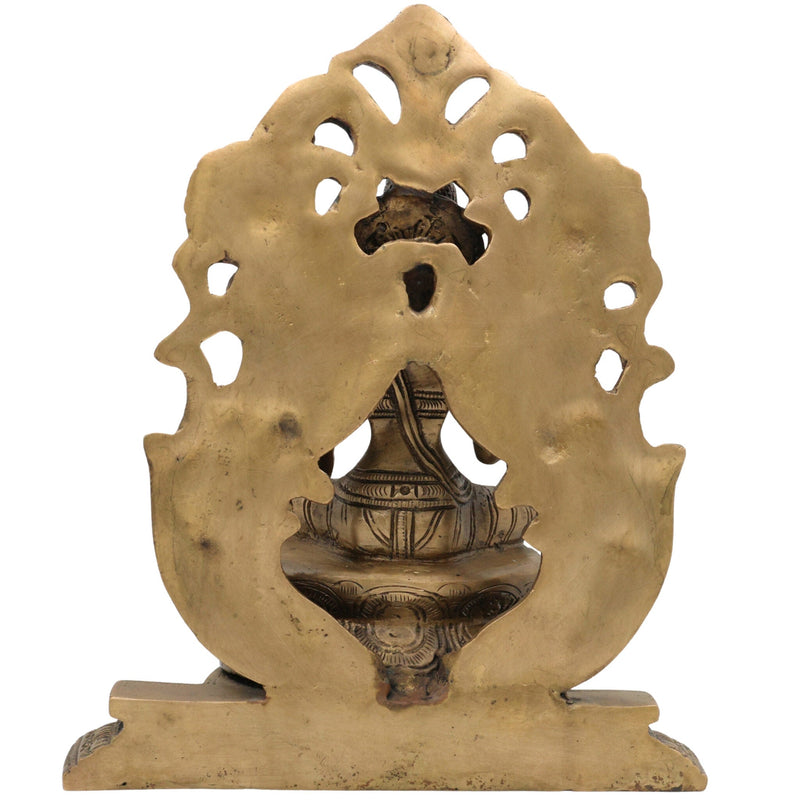 Brass Mahalakshmi Padmasana Idol with Prabhavali – Handcrafted Shree Lakshmi | Kamala Devi | Dhana Lakshmi | Gaja Lakshmi | Ashtalakshmi Statue for Puja, Home & Temple Decor,Gold, 9.5 Inch, 1 Piece