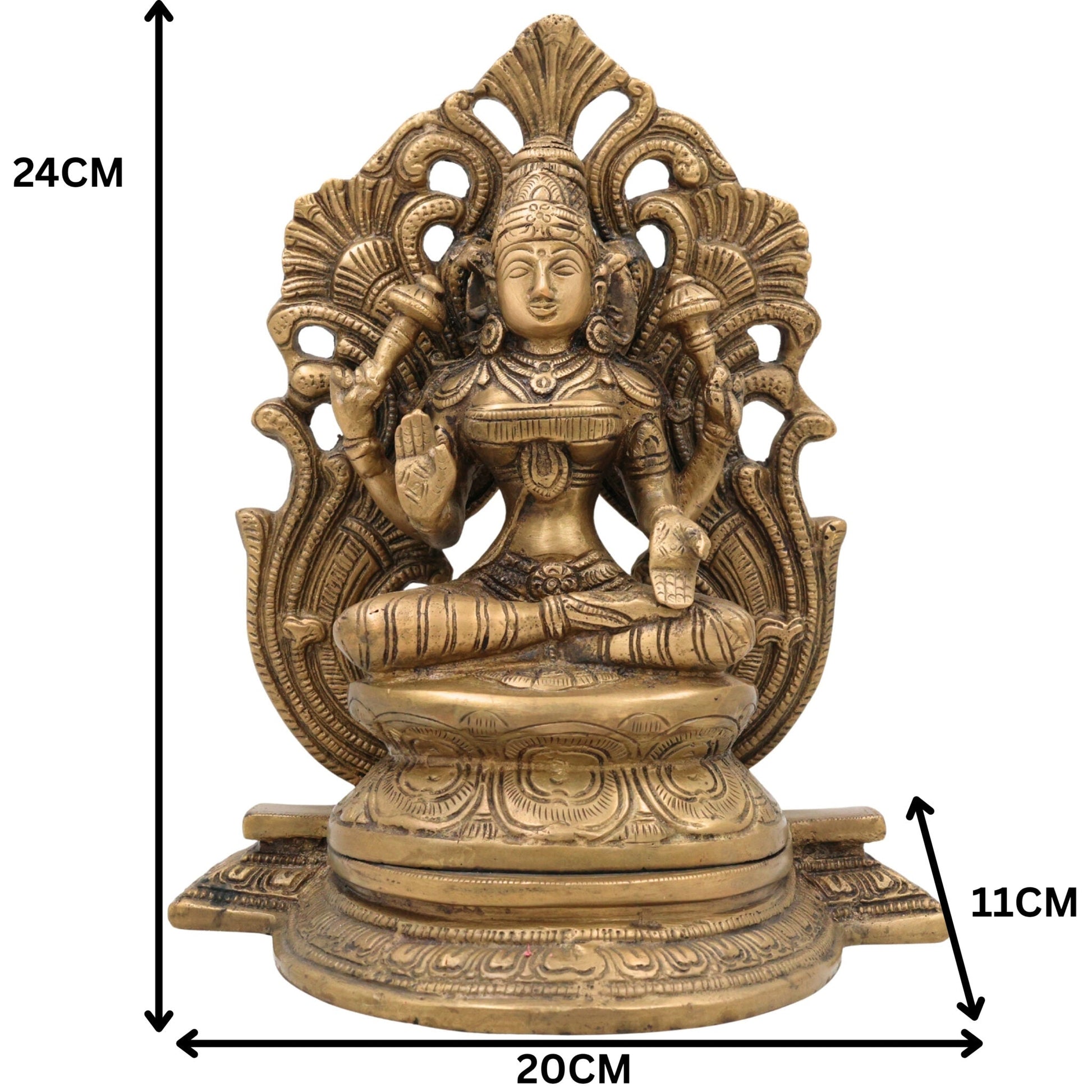 Brass Mahalakshmi Padmasana Idol with Prabhavali – Handcrafted Shree Lakshmi | Kamala Devi | Dhana Lakshmi | Gaja Lakshmi | Ashtalakshmi Statue for Puja, Home & Temple Decor,Gold, 9.5 Inch, 1 Piece