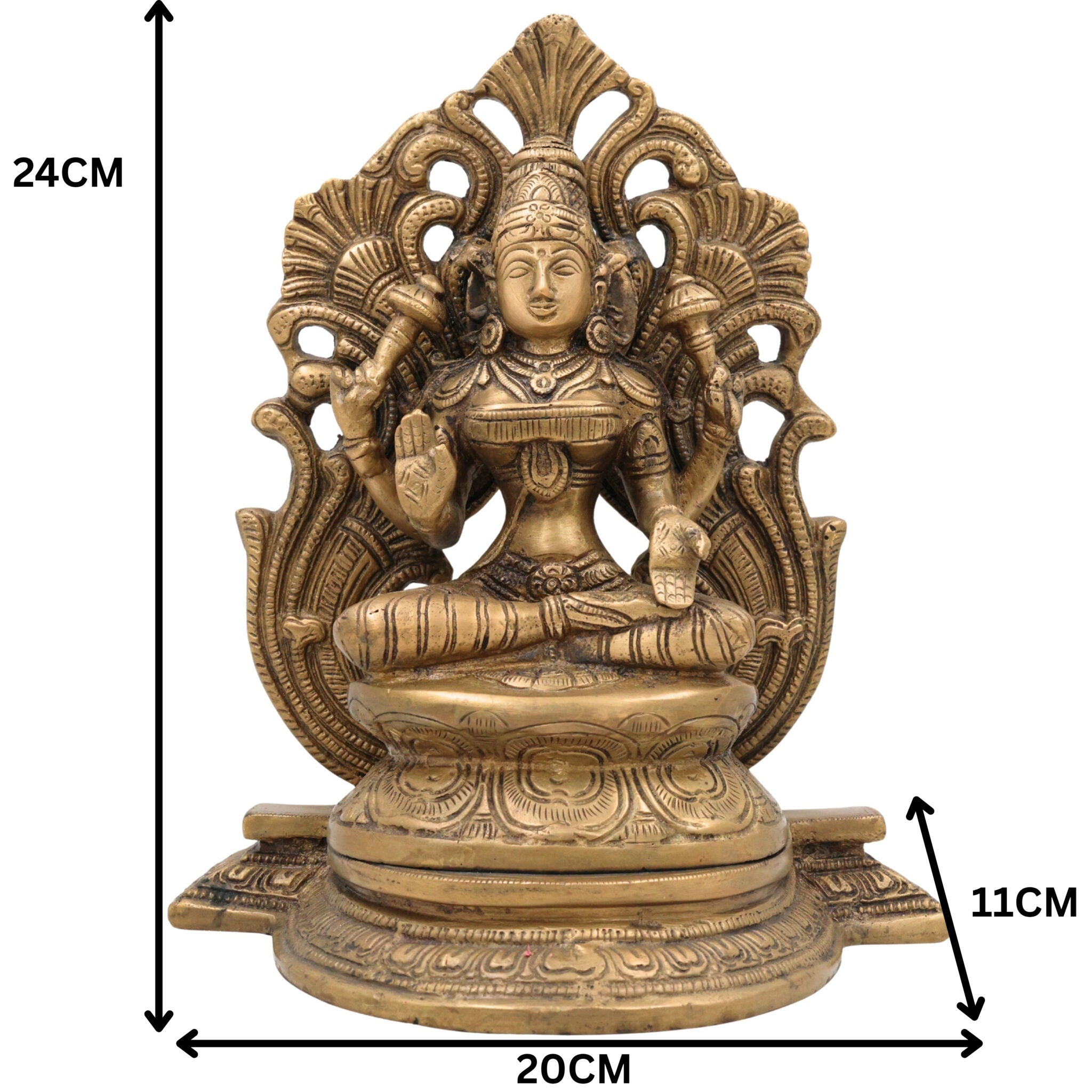Brass Mahalakshmi Padmasana Idol with Prabhavali – Handcrafted Shree Lakshmi | Kamala Devi | Dhana Lakshmi | Gaja Lakshmi | Ashtalakshmi Statue for Puja, Home & Temple Decor,Gold, 9.5 Inch, 1 Piece