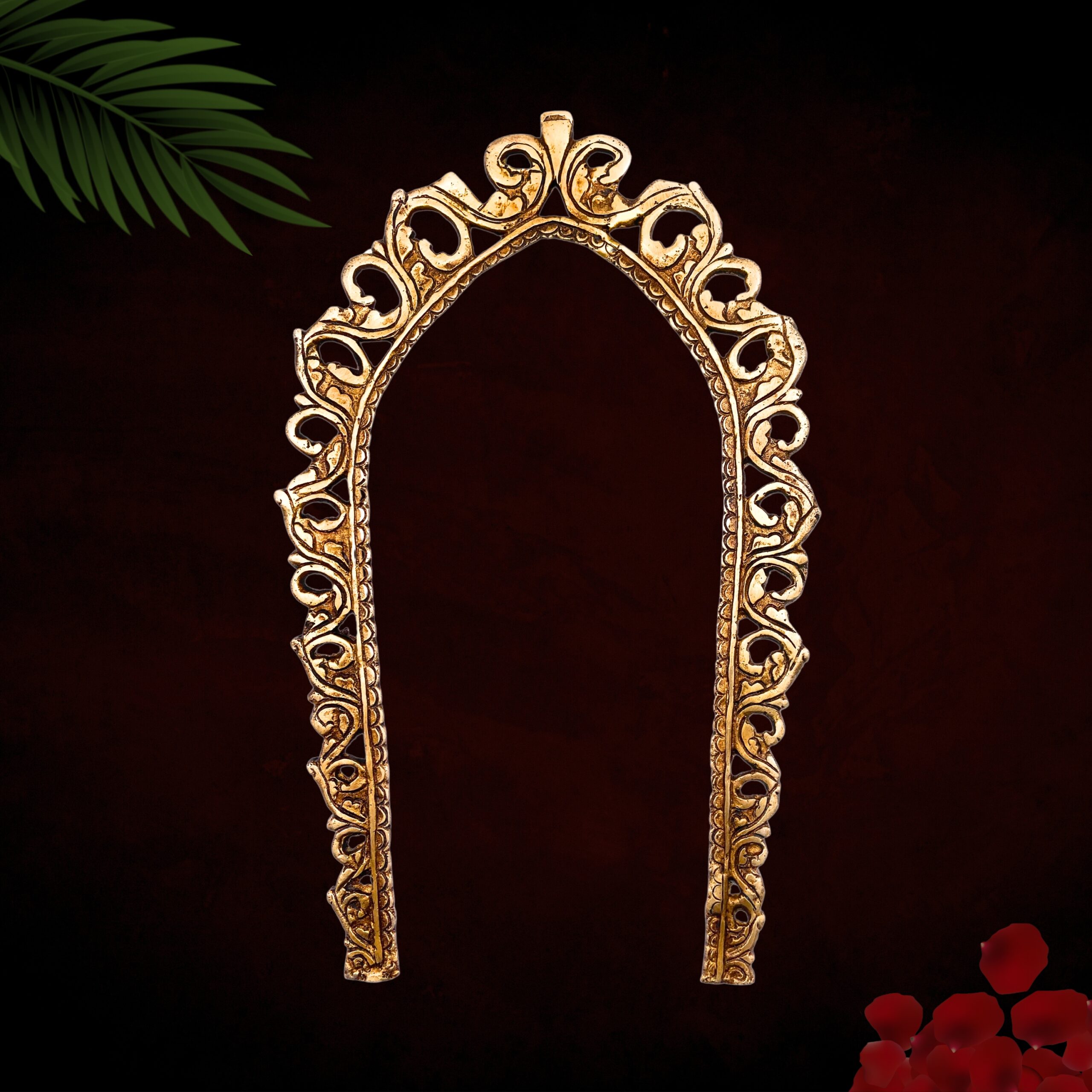 Handcrafted Brass Prabhavali Arch Frame | Prabhavalli Prabhamandala Tiruvasi Thiruvasi Backplate for Deity Idol, Pooja Room & Temple Decor,Gold, 14 Inch, 1 Piece