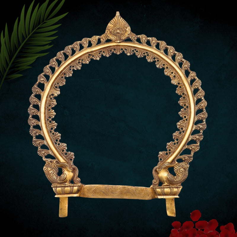 Handcrafted Brass Big Prabhavali, Traditional Temple Arch Frame for Deity, Pooja Room, Wall Hanging & Home Decor | Makara Torana, Tiruvasi, Kirtimukha Design, Gold, 24 Inch, 1 Piece
