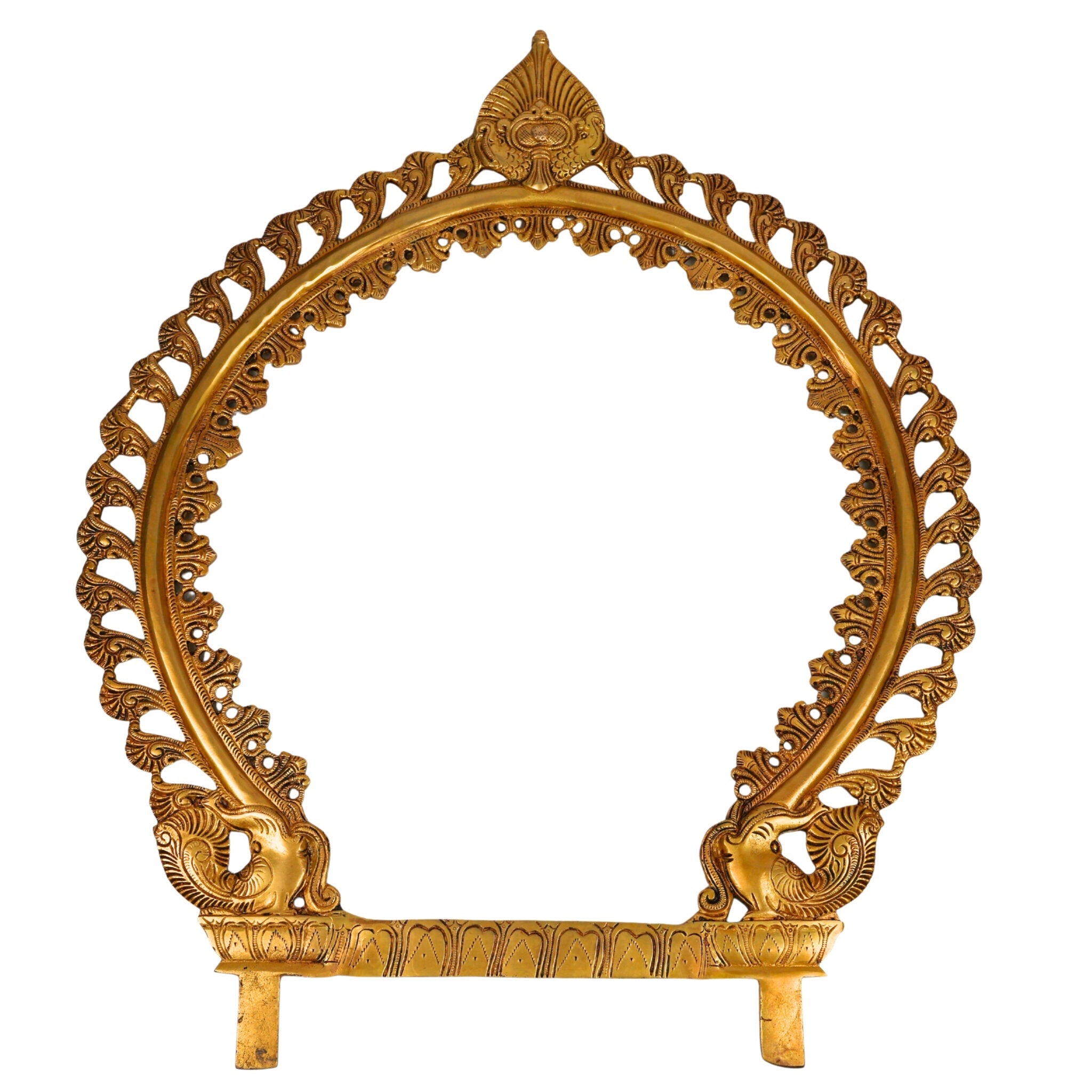 Handcrafted Brass Big Prabhavali, Traditional Temple Arch Frame for Deity, Pooja Room, Wall Hanging & Home Decor | Makara Torana, Tiruvasi, Kirtimukha Design, Gold, 24 Inch, 1 Piece