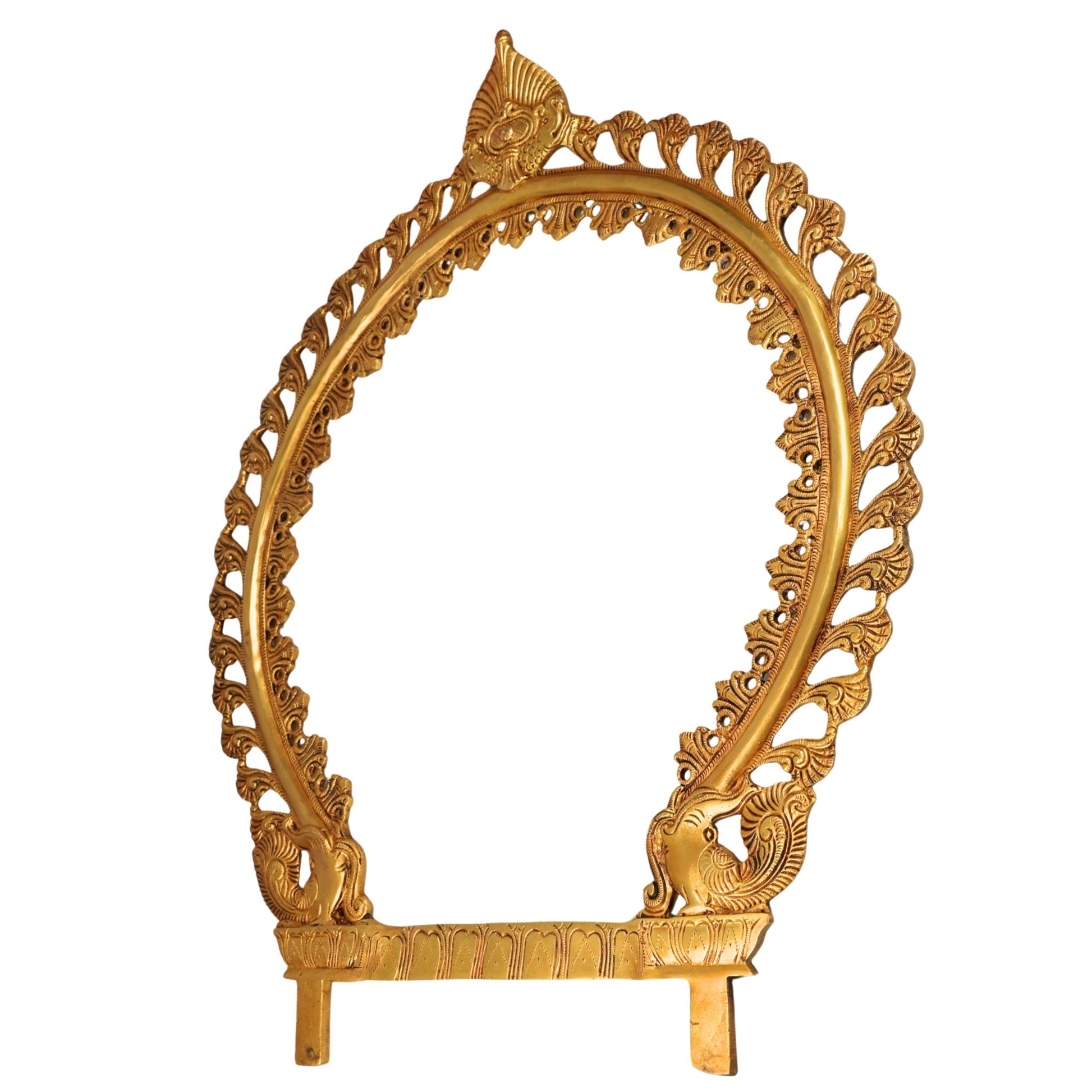 Handcrafted Brass Big Prabhavali, Traditional Temple Arch Frame for Deity, Pooja Room, Wall Hanging & Home Decor | Makara Torana, Tiruvasi, Kirtimukha Design, Gold, 24 Inch, 1 Piece