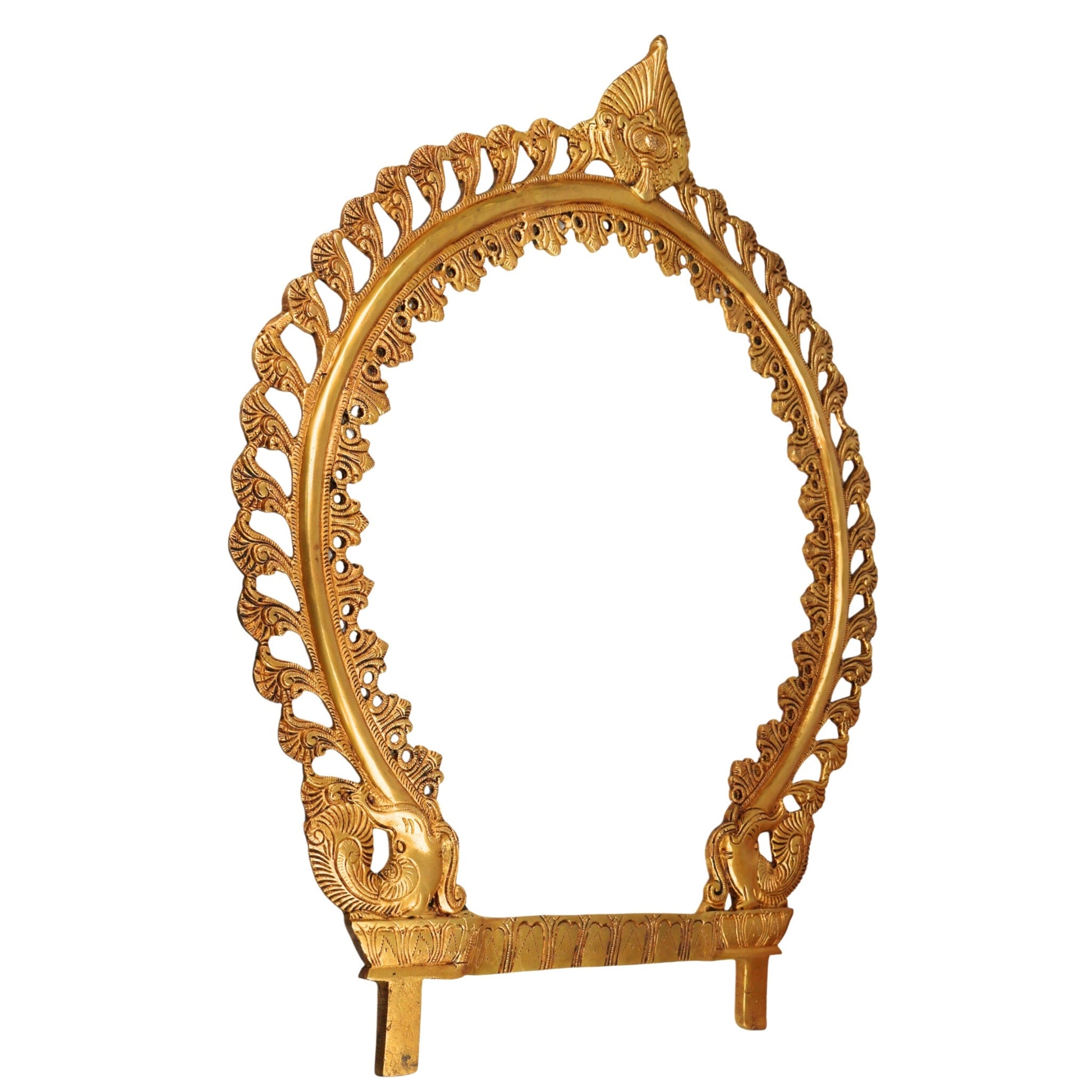 Handcrafted Brass Big Prabhavali, Traditional Temple Arch Frame for Deity, Pooja Room, Wall Hanging & Home Decor | Makara Torana, Tiruvasi, Kirtimukha Design, Gold, 24 Inch, 1 Piece