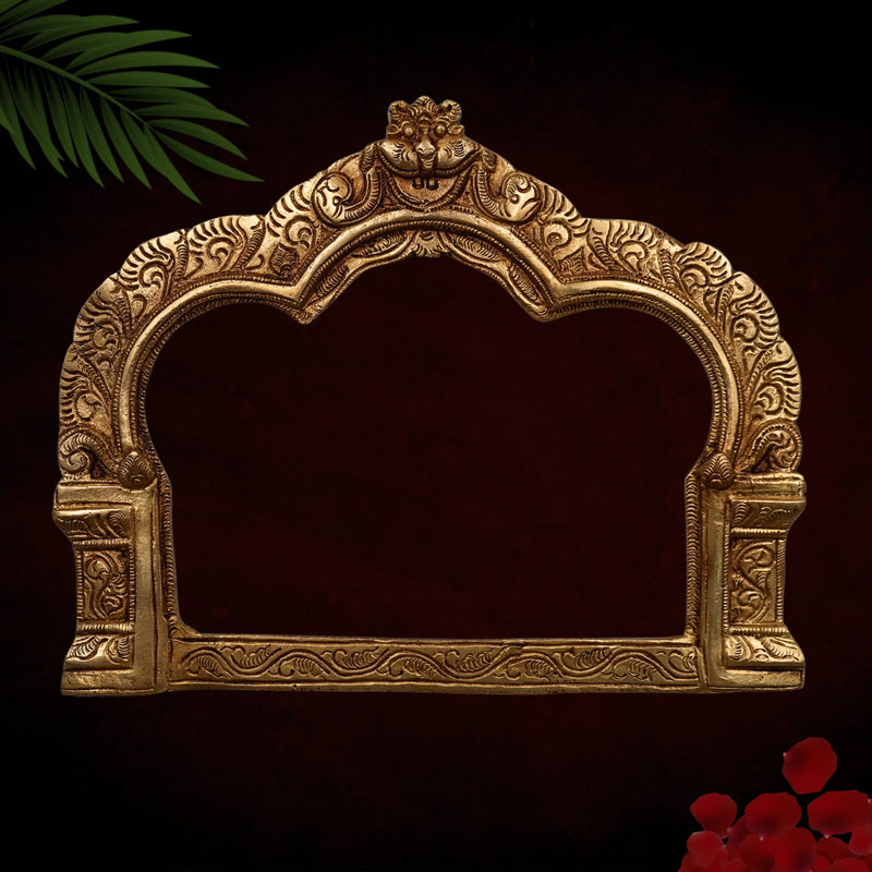 Handcrafted Brass Prabhavali Frame for Deity Idols, Traditional Temple Arch Prabhamandala Tiruvasi Backplate For Pooja Decor, Gold, 7 Inch, 1 Piece