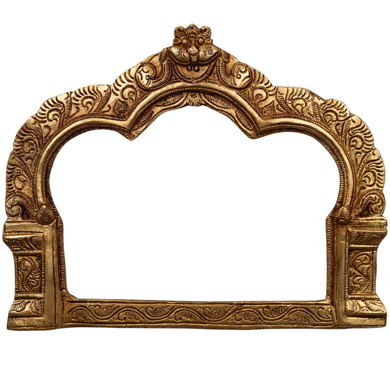 Handcrafted Brass Prabhavali Frame for Deity Idols, Traditional Temple Arch Prabhamandala Tiruvasi Backplate For Pooja Decor, Gold, 7 Inch, 1 Piece
