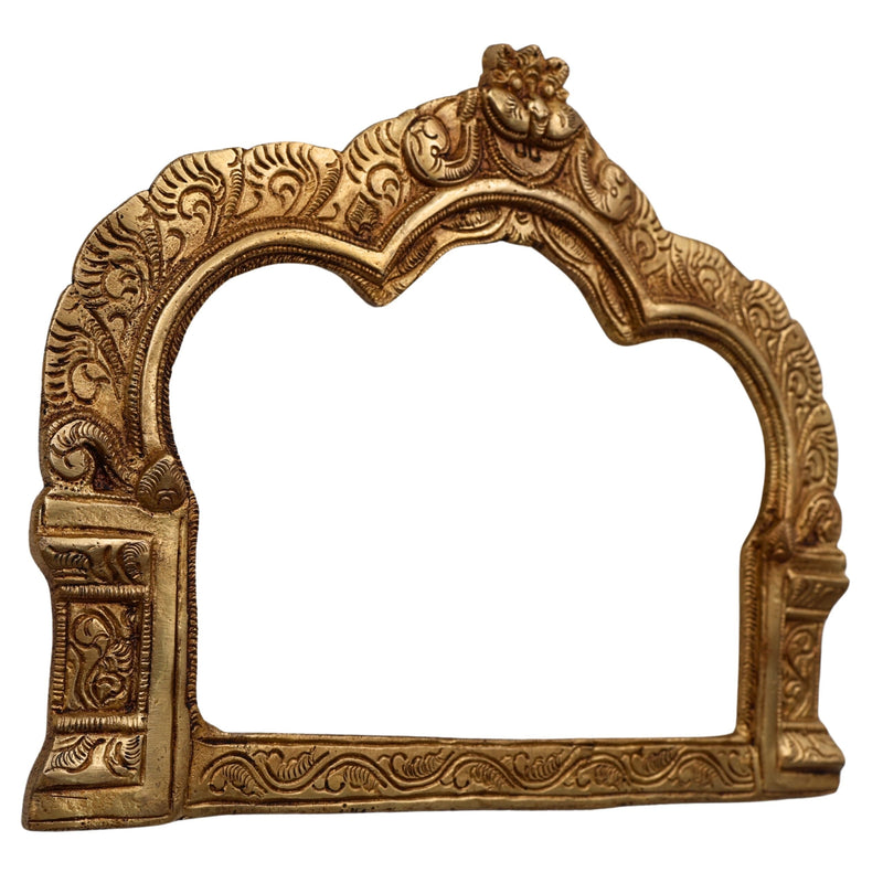 Handcrafted Brass Prabhavali Frame for Deity Idols, Traditional Temple Arch Prabhamandala Tiruvasi Backplate For Pooja Decor, Gold, 7 Inch, 1 Piece