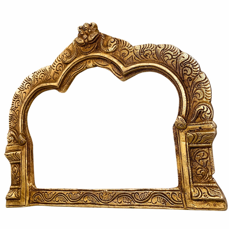 Handcrafted Brass Prabhavali Frame for Deity Idols, Traditional Temple Arch Prabhamandala Tiruvasi Backplate For Pooja Decor, Gold, 7 Inch, 1 Piece