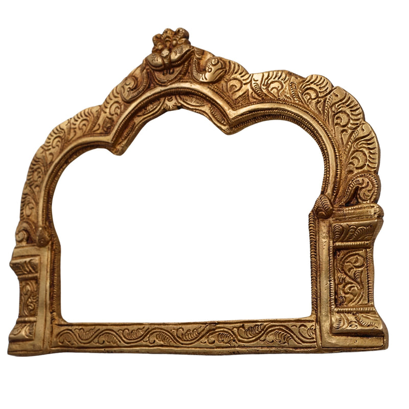 Handcrafted Brass Prabhavali Frame for Deity Idols, Traditional Temple Arch Prabhamandala Tiruvasi Backplate For Pooja Decor, Gold, 7 Inch, 1 Piece