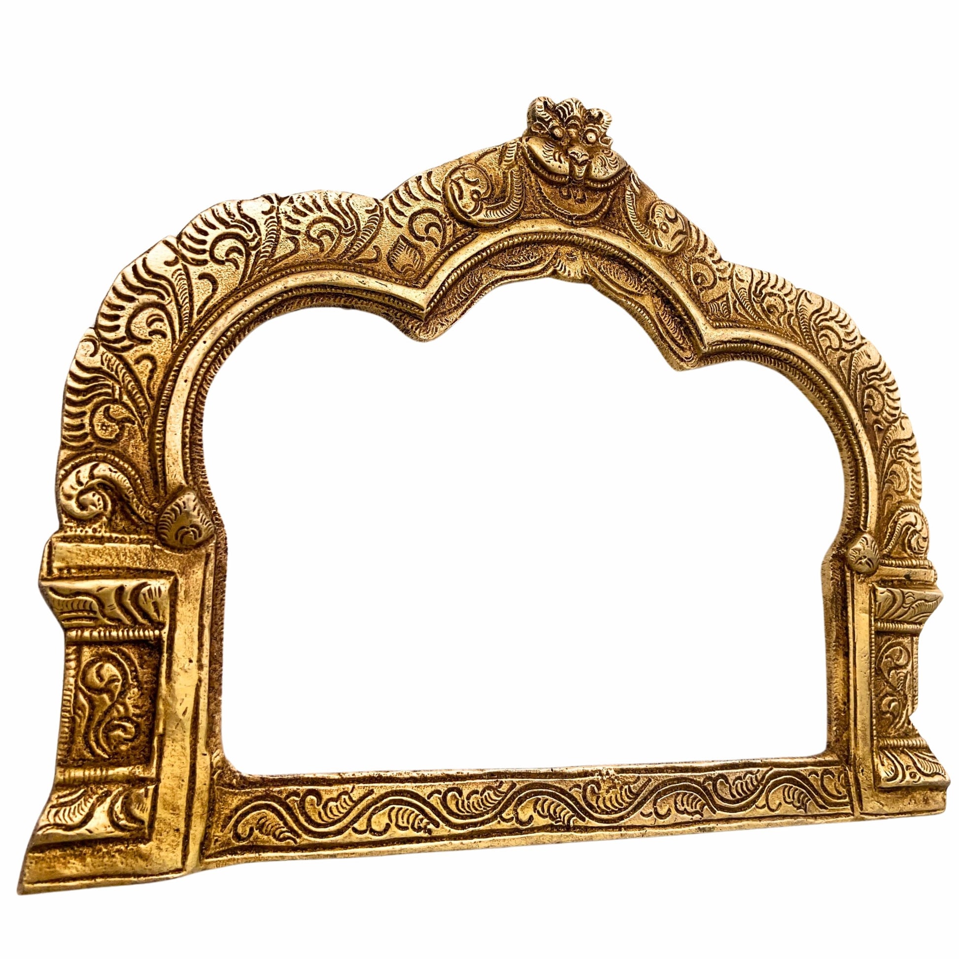 Handcrafted Brass Prabhavali Frame for Deity Idols, Traditional Temple Arch Prabhamandala Tiruvasi Backplate For Pooja Decor, Gold, 7 Inch, 1 Piece