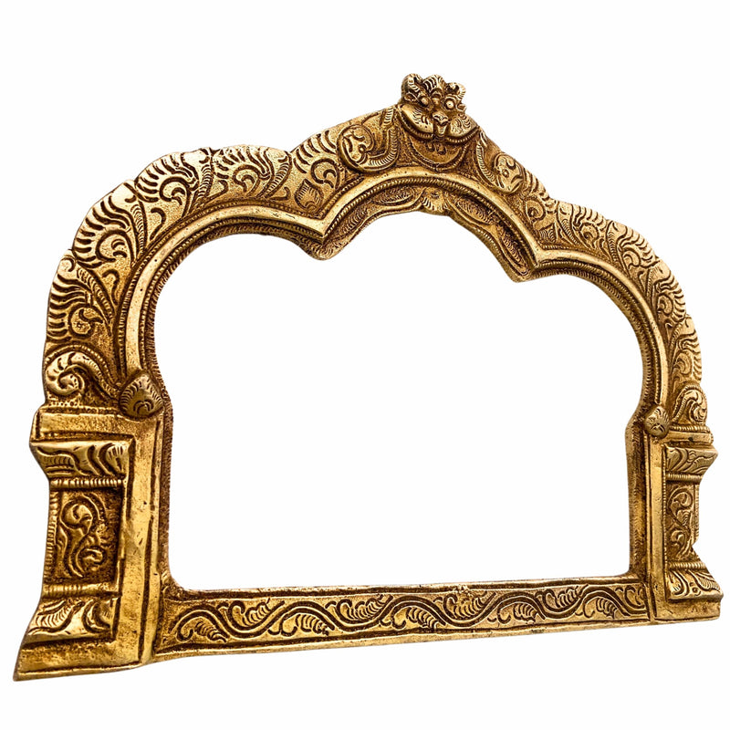 Handcrafted Brass Prabhavali Frame for Deity Idols, Traditional Temple Arch Prabhamandala Tiruvasi Backplate For Pooja Decor, Gold, 7 Inch, 1 Piece