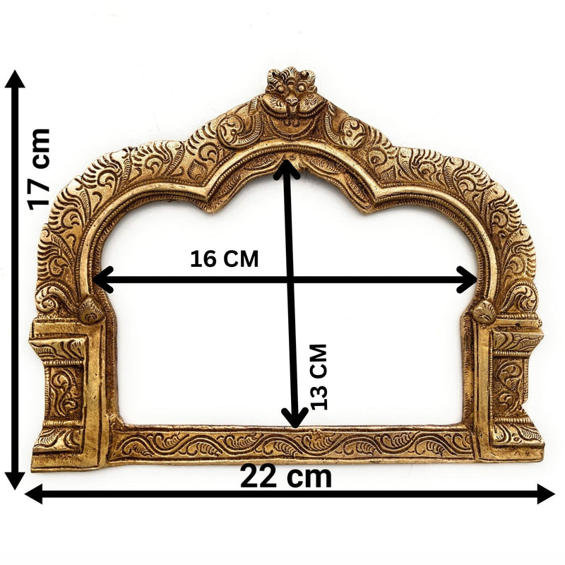 Handcrafted Brass Prabhavali Frame for Deity Idols, Traditional Temple Arch Prabhamandala Tiruvasi Backplate For Pooja Decor, Gold, 7 Inch, 1 Piece