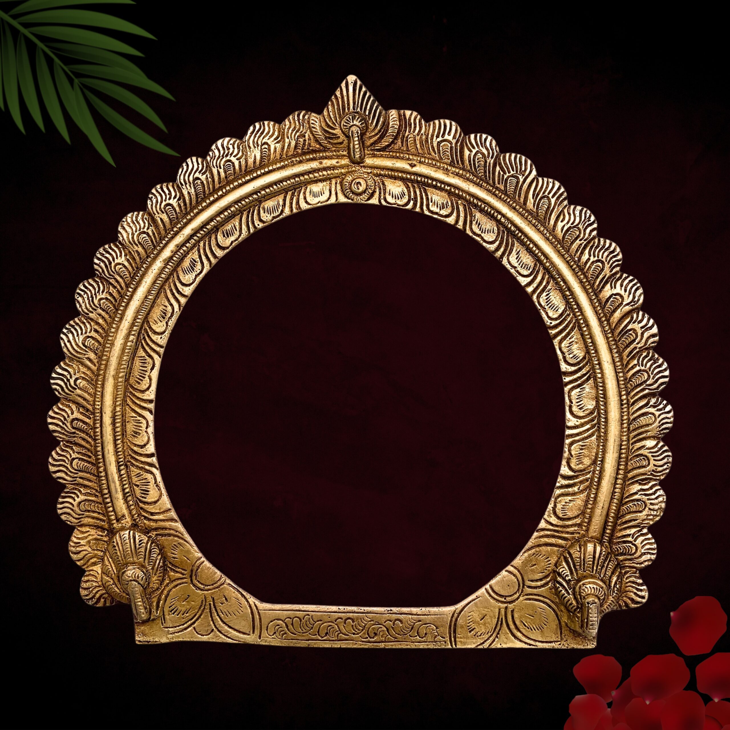 Bhunes Brass Round Prabhavali for Home Temple Decor – Traditional Deity Arch Frame, Wall Hanging Pooja Backdrop, Mandir Aura Arch, Gold, 9 Inch, 1 Piece