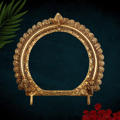 Bhunes Brass Prabhavali Frame Arch Round – Traditional Prabhawali Wall Hanging For Temple & Home Decor | Prabhaval Backdrop For Deity Idol With Kirtimukha Design, Gold, 10 Inch, 1 Piece