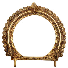 Bhunes Brass Prabhavali Frame Arch Round – Traditional Prabhawali Wall Hanging For Temple & Home Decor | Prabhaval Backdrop For Deity Idol With Kirtimukha Design, Gold, 10 Inch, 1 Piece