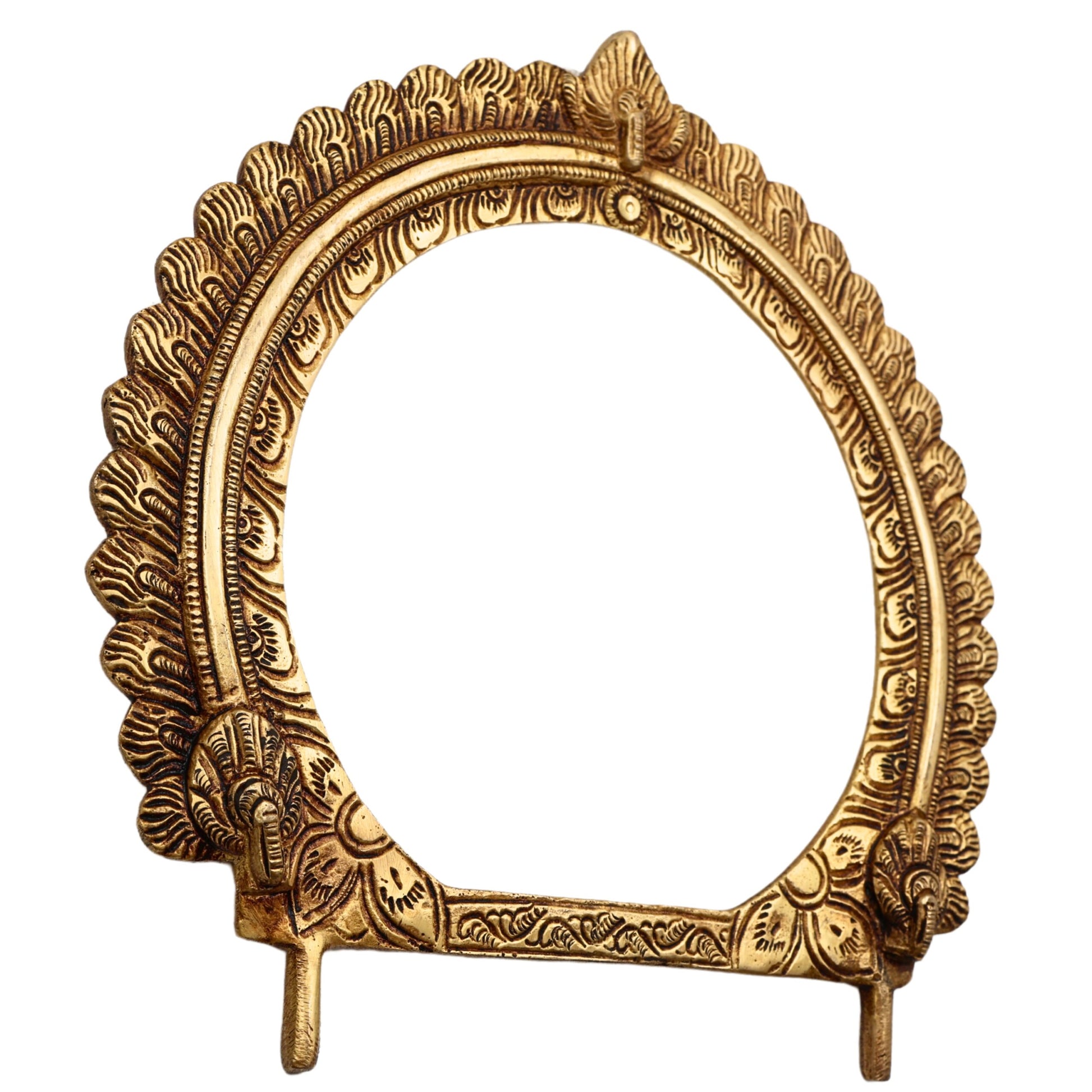 Bhunes Brass Prabhavali Frame Arch Round – Traditional Prabhawali Wall Hanging For Temple & Home Decor | Prabhaval Backdrop For Deity Idol With Kirtimukha Design, Gold, 10 Inch, 1 Piece