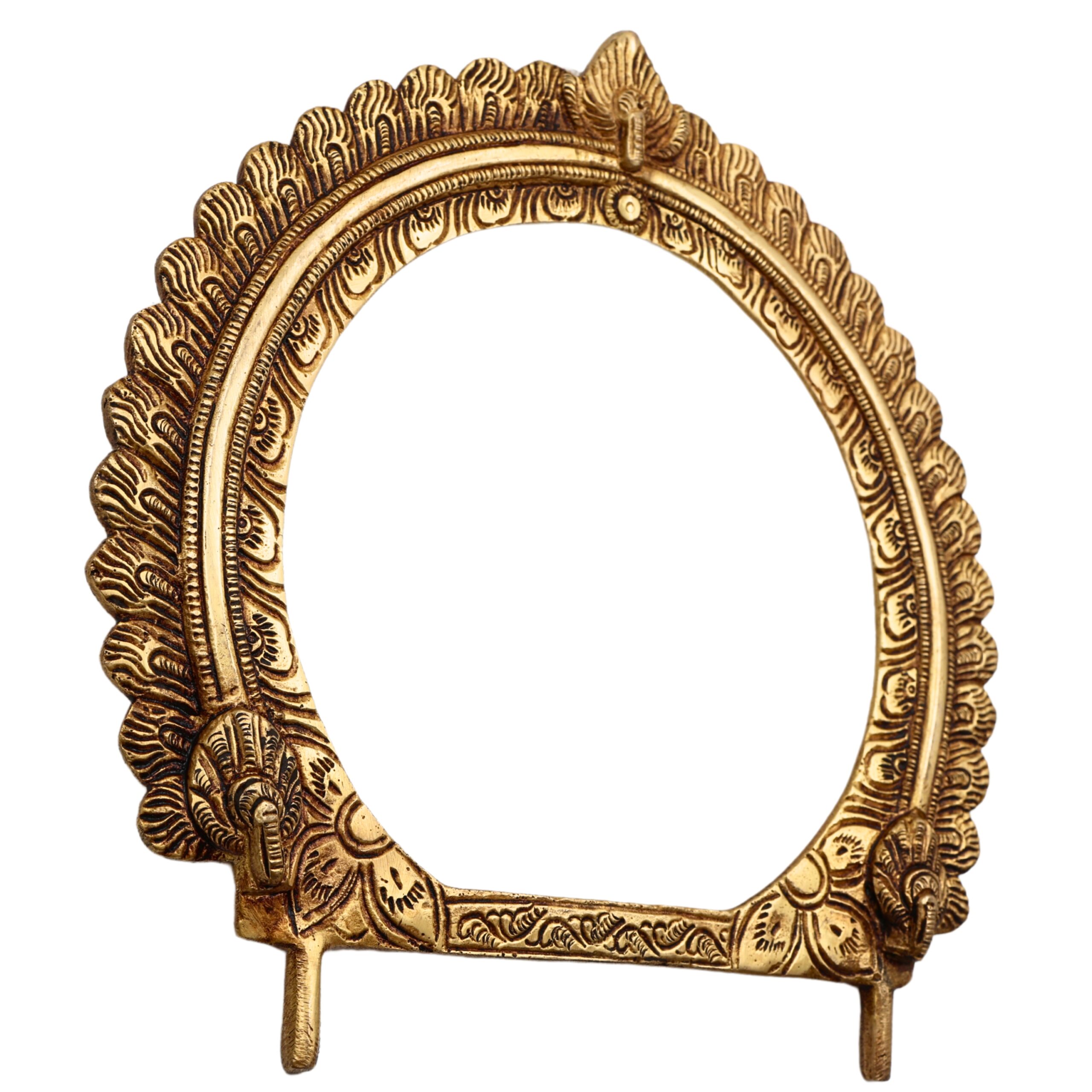 Bhunes Brass Prabhavali Frame Arch Round – Traditional Prabhawali Wall Hanging For Temple & Home Decor | Prabhaval Backdrop For Deity Idol With Kirtimukha Design, Gold, 10 Inch, 1 Piece