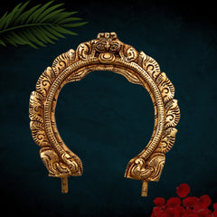 Bhunes Brass Small Prabhavali for God Idols – Traditional Temple Arch Frame | Wall Hanging Decorative Aura Backdrop for Mandir, Pooja, Home Decor, Prabhamandala, Tiruvasi, Thiruvachi, Gold, 5 Inch, 1 Piece