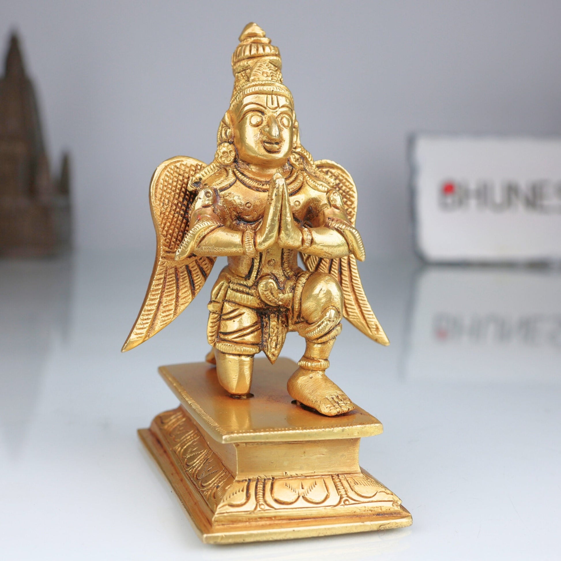 Brass Garuda Idol, Vishnu Vahana | Garuthman | Pakshiraj | Suparna | Garuda Swamy Murti for Pooja, Home Temple & Vastu Decor, Gold, 6 Inch, 1 Piece