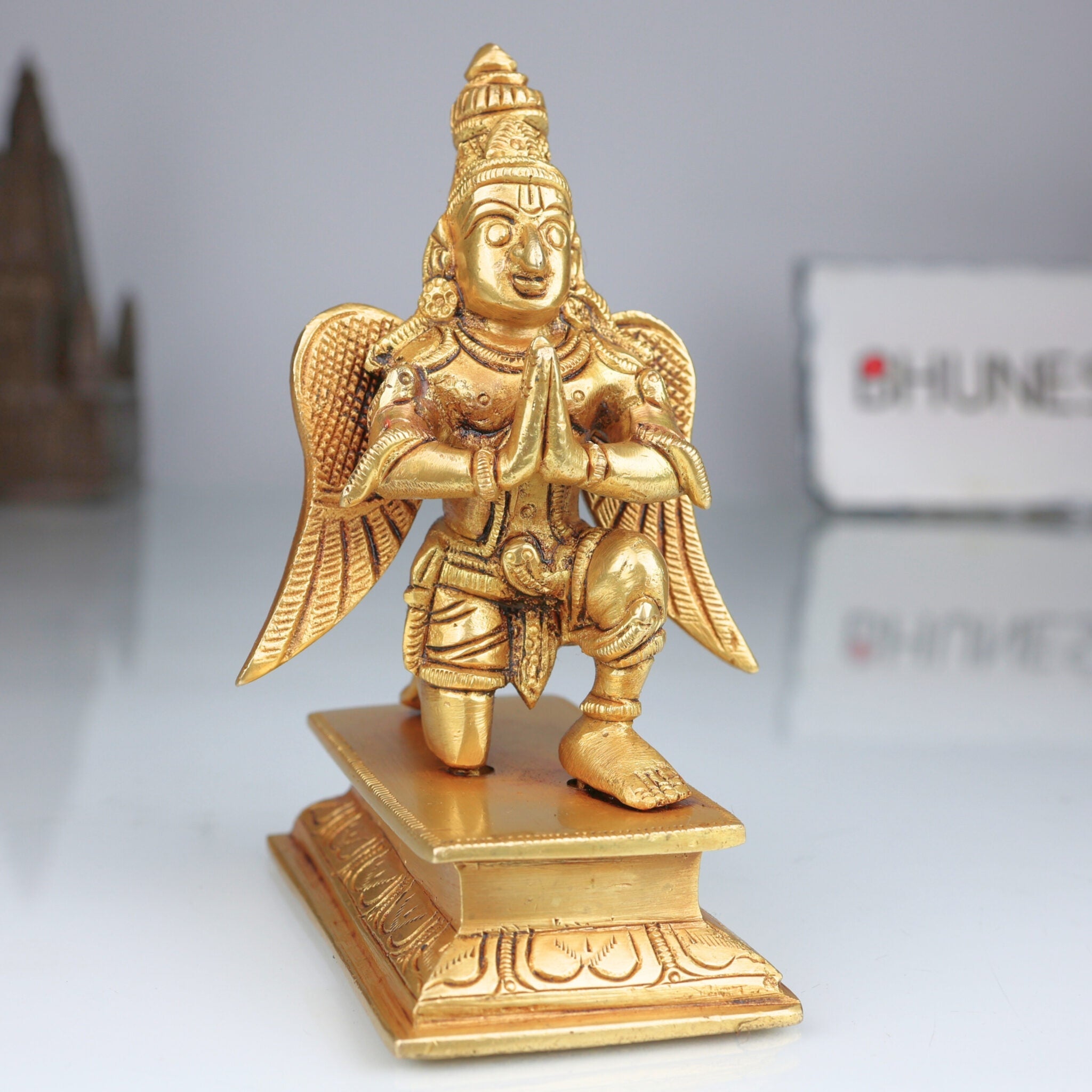 Brass Garuda Idol, Vishnu Vahana | Garuthman | Pakshiraj | Suparna | Garuda Swamy Murti for Pooja, Home Temple & Vastu Decor, Gold, 6 Inch, 1 Piece
