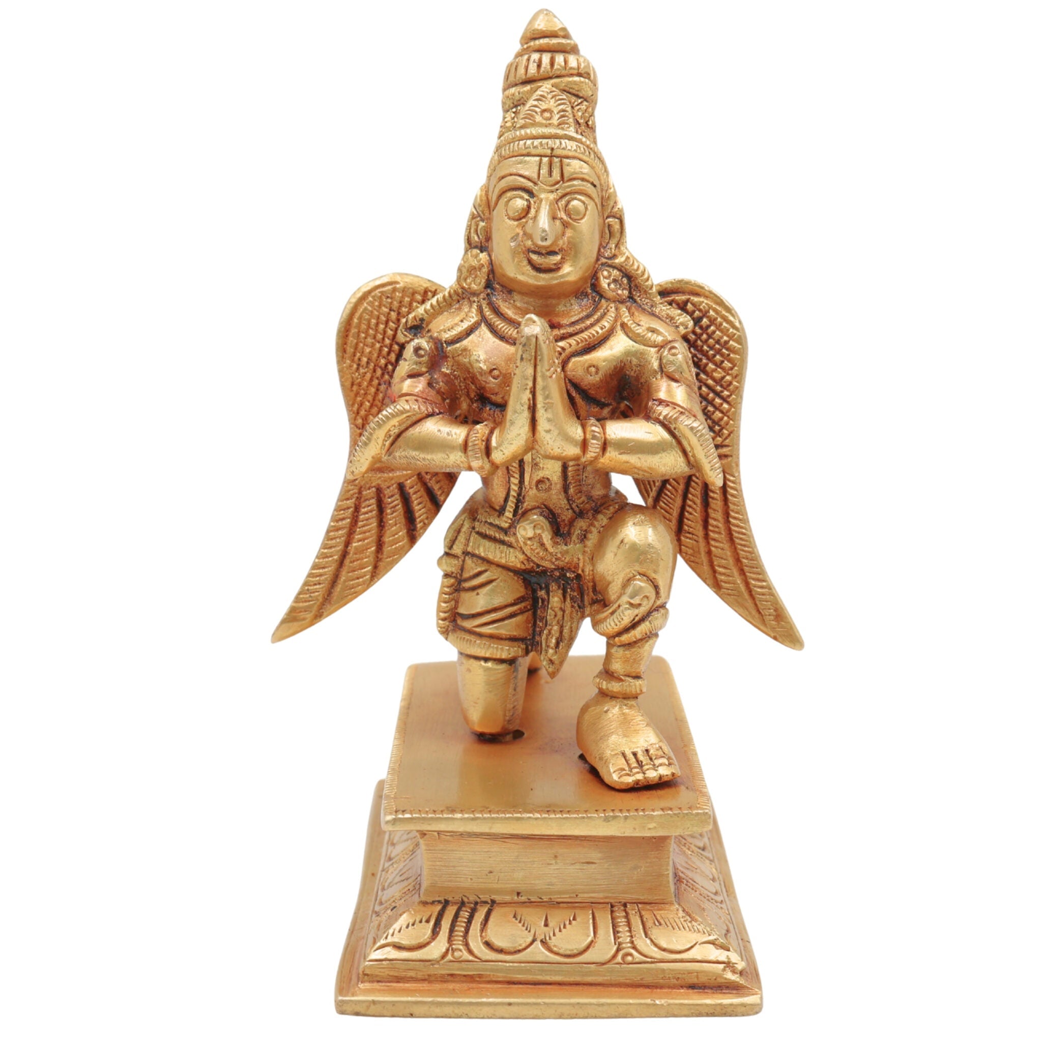 Brass Garuda Idol, Vishnu Vahana | Garuthman | Pakshiraj | Suparna | Garuda Swamy Murti for Pooja, Home Temple & Vastu Decor, Gold, 6 Inch, 1 Piece