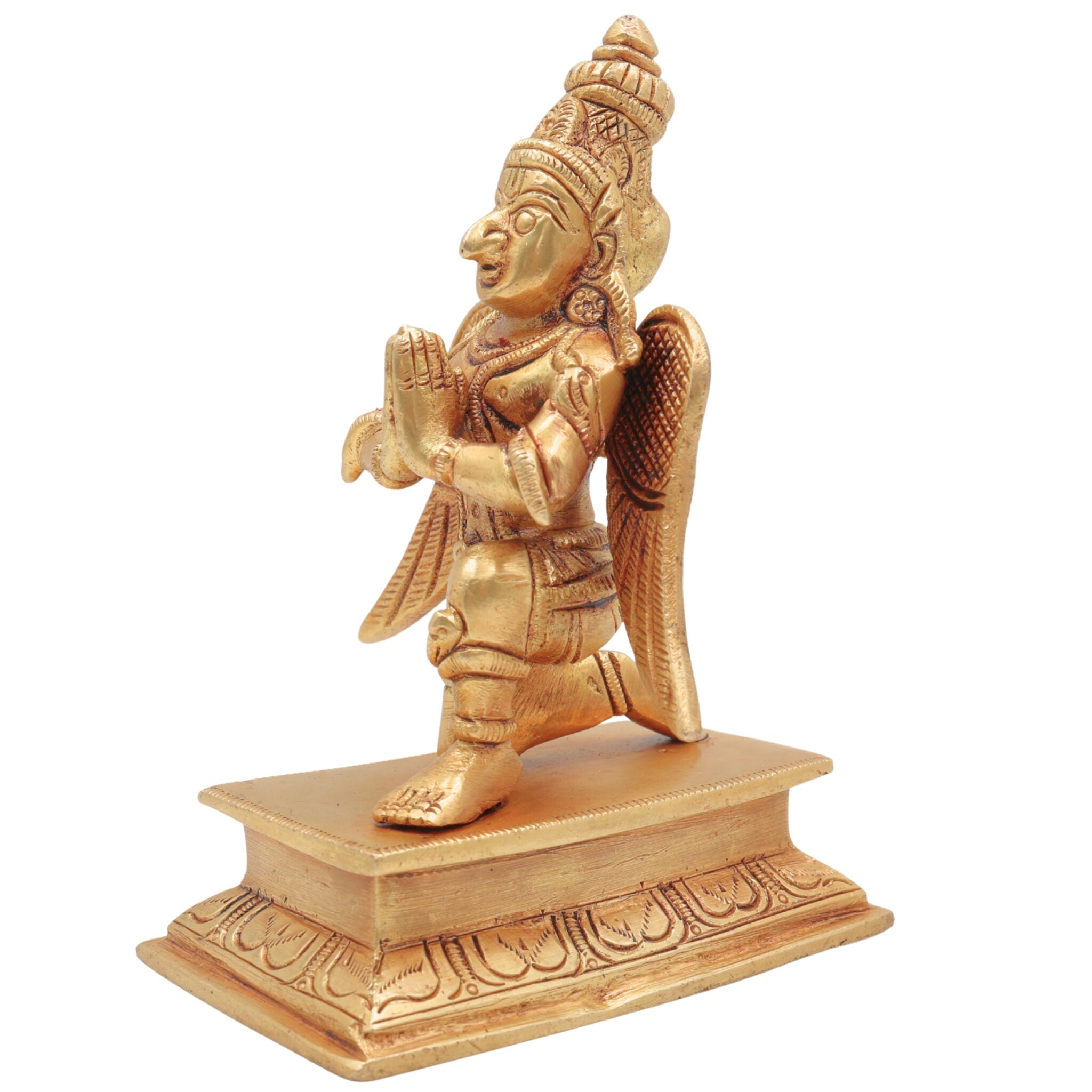 Brass Garuda Idol, Vishnu Vahana | Garuthman | Pakshiraj | Suparna | Garuda Swamy Murti for Pooja, Home Temple & Vastu Decor, Gold, 6 Inch, 1 Piece