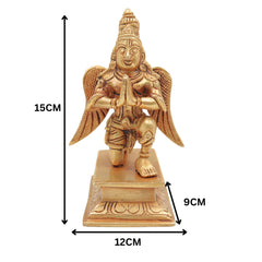 Brass Garuda Idol, Vishnu Vahana | Garuthman | Pakshiraj | Suparna | Garuda Swamy Murti for Pooja, Home Temple & Vastu Decor, Gold, 6 Inch, 1 Piece