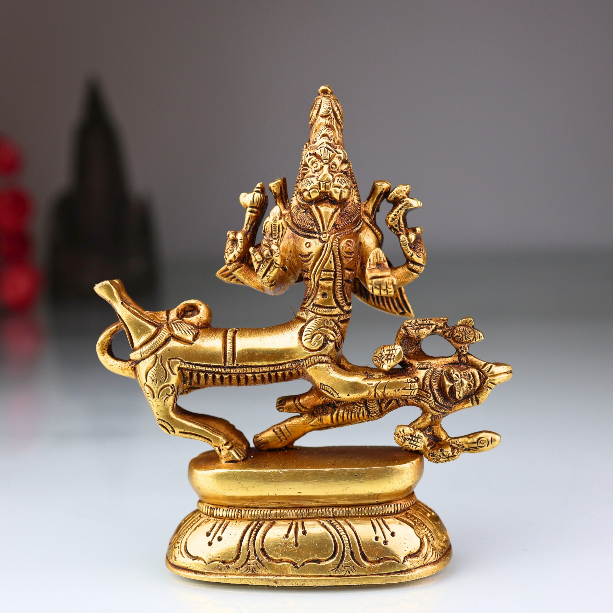 Brass Brass Shiva Sharabha Avatar Idol – Sharabhesvara Murti | Sharabheshwara Swamy Sarabha Statue for Temple, Home & Pooja Decor,Gold, 5.5 Inch, 1 Piece