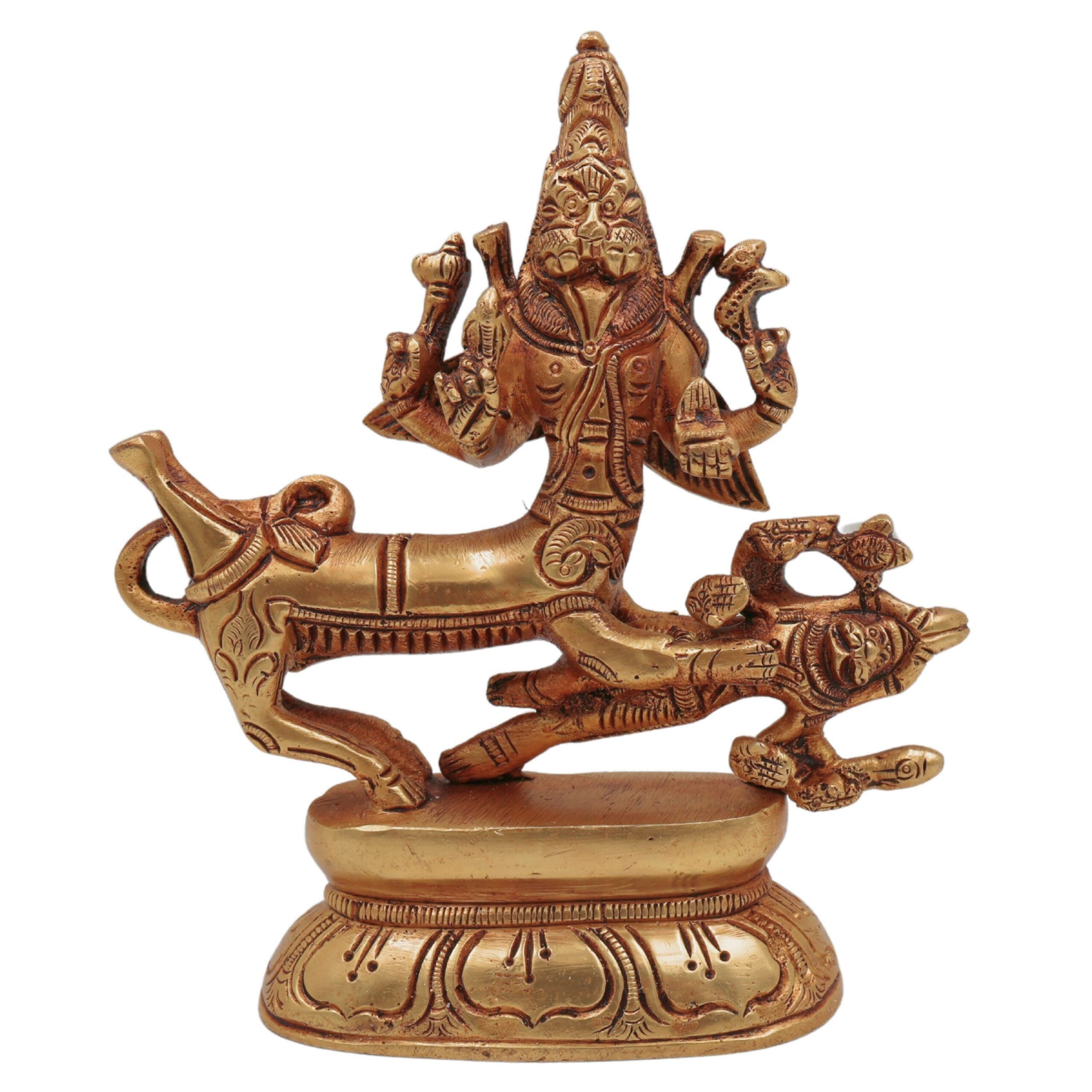 Brass Brass Shiva Sharabha Avatar Idol – Sharabhesvara Murti | Sharabheshwara Swamy Sarabha Statue for Temple, Home & Pooja Decor,Gold, 5.5 Inch, 1 Piece