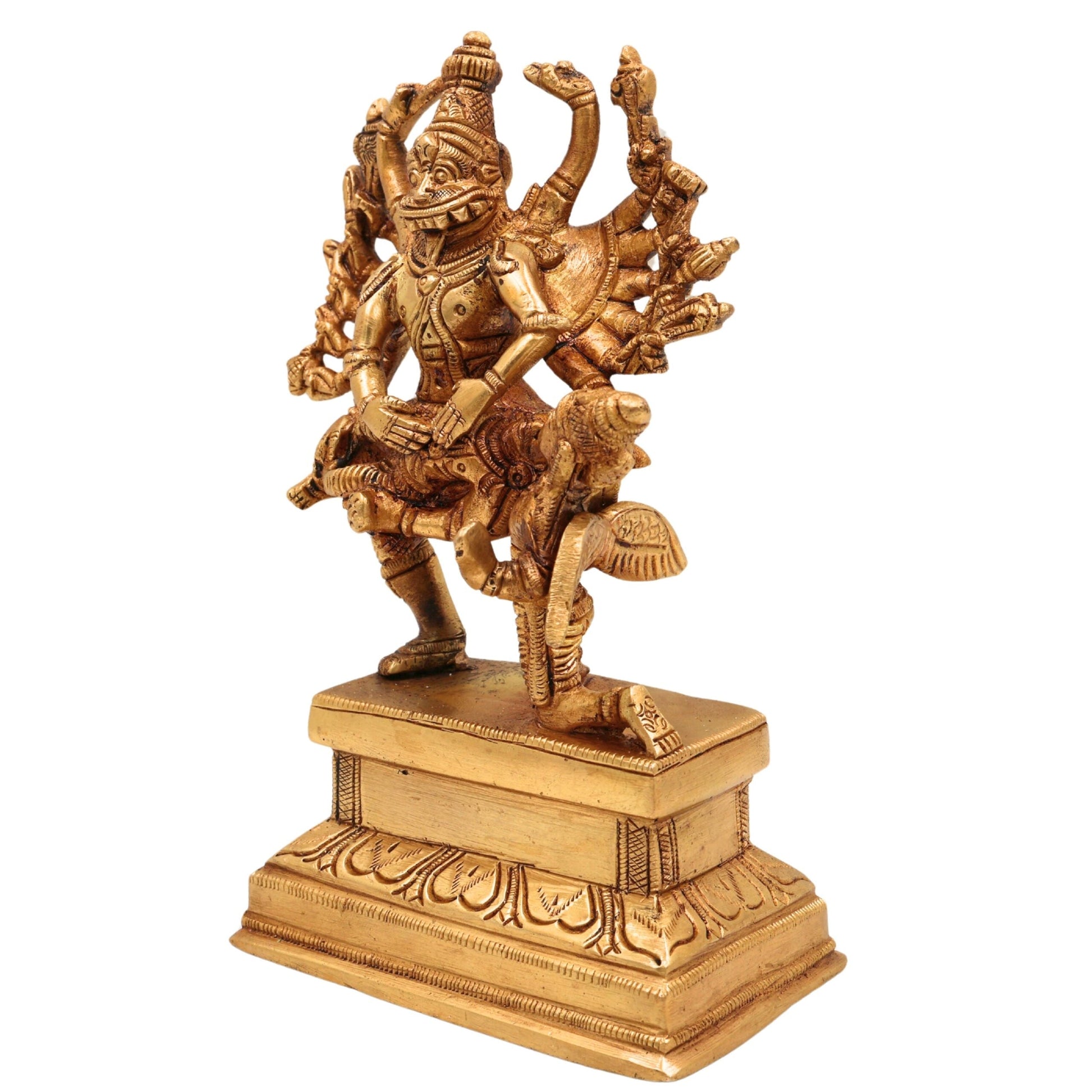 Brass Handcrafted Lord Narasimha Swamy Idol Killing Hiranyakashipu – Pital Yoga-Narasimha Murti for Pooja & Decor, Gold, 7 Inch, 1 Piece